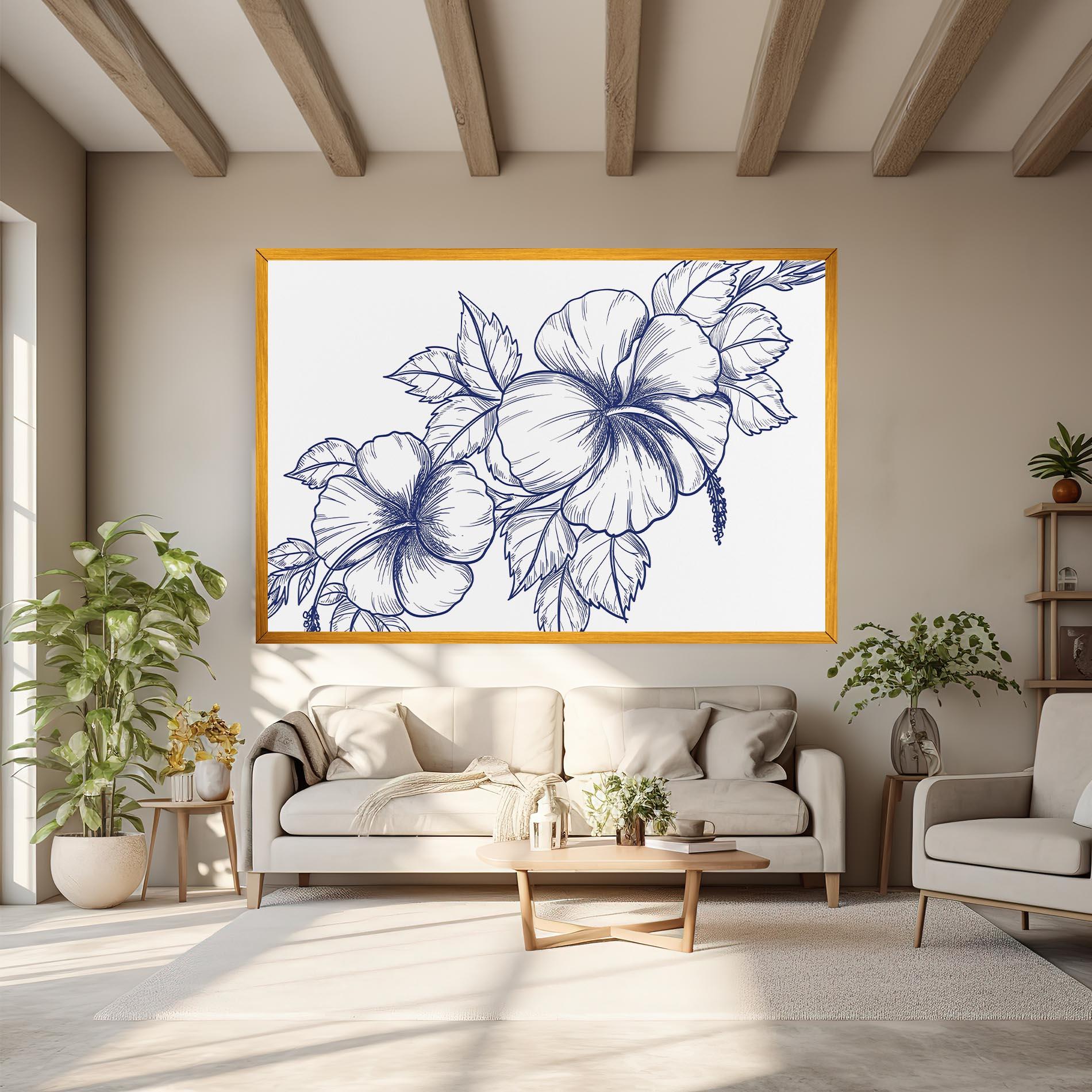 Tablou Canvas Dark Blue Line Flower mockup 6