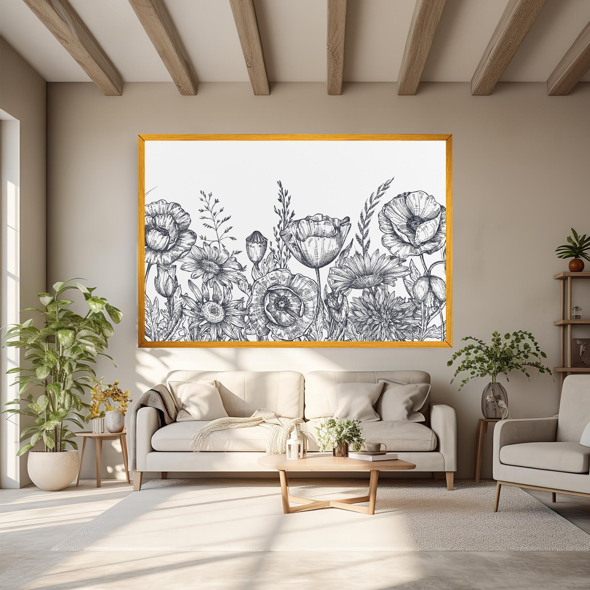 Tablou Canvas Flower Grey Line mockup 6