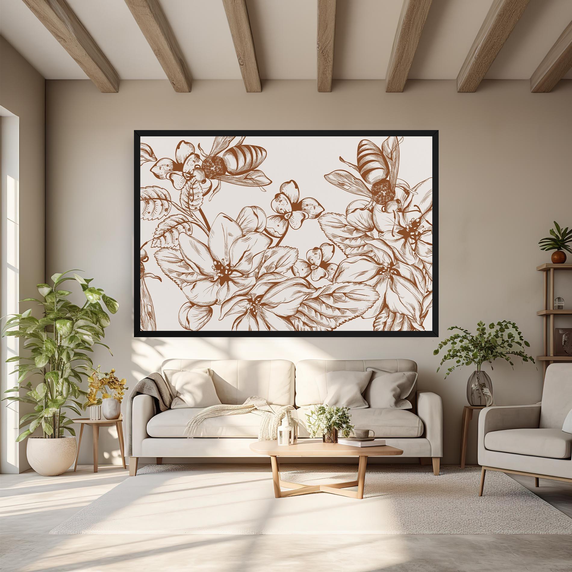 Tablou Canvas Bee Flower Line mockup 6