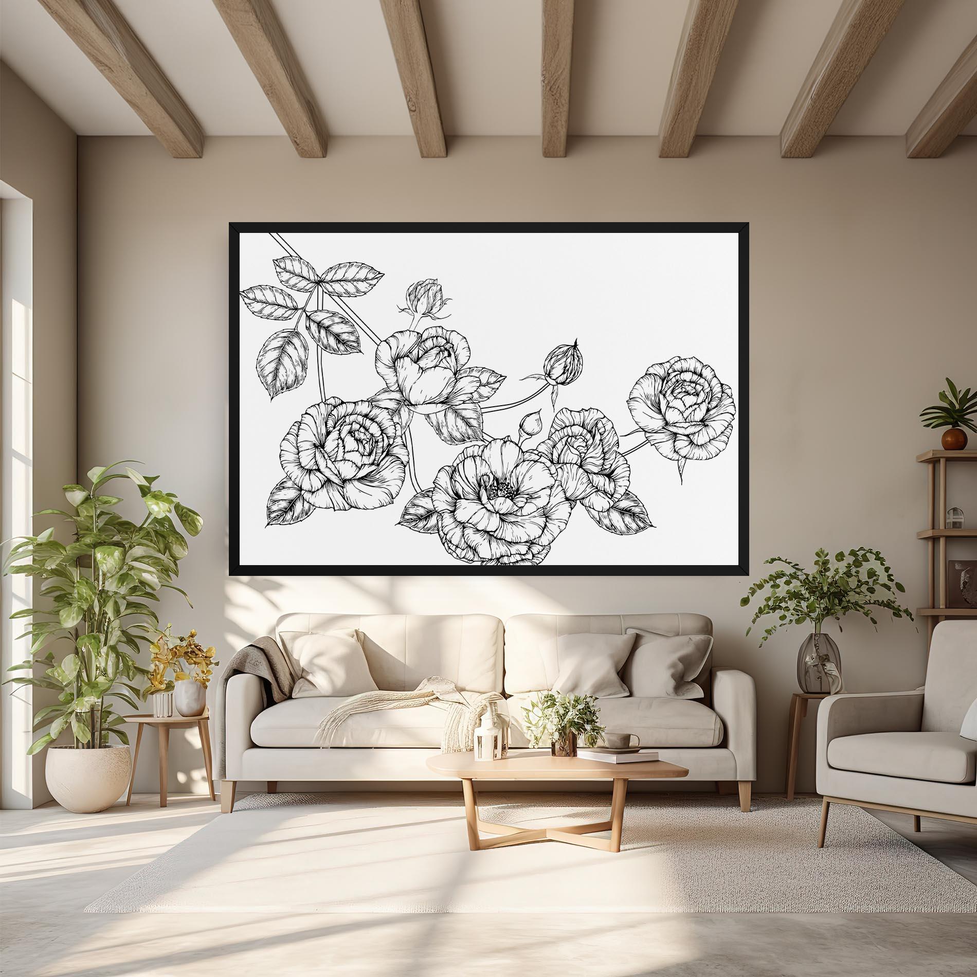 Tablou Canvas Big Roses Line mockup 6