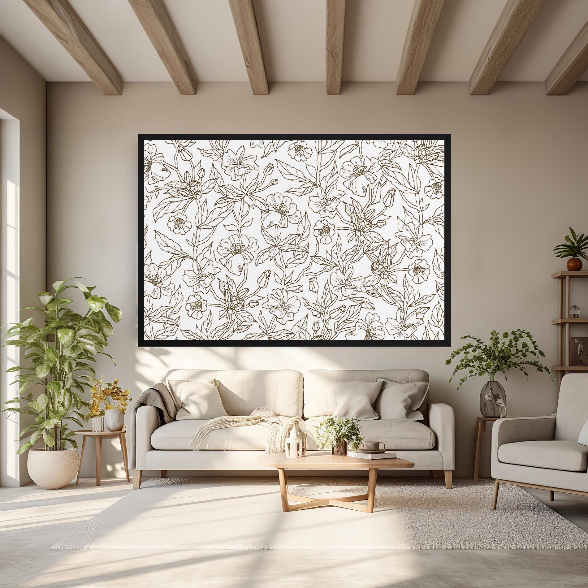 Tablou Canvas Cream Line Flowers mockup 6