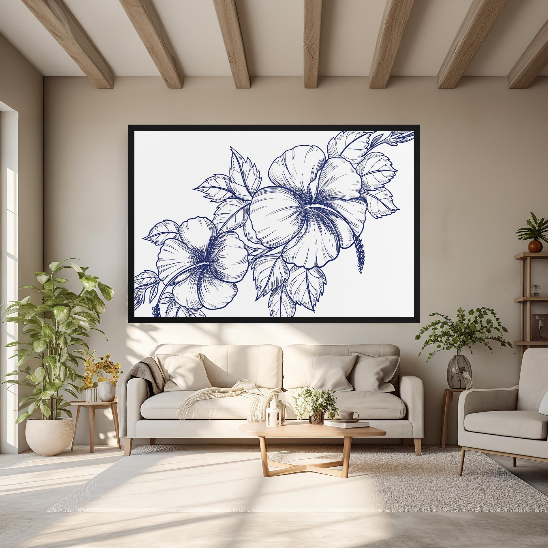 Tablou Canvas Dark Blue Line Flower mockup 6