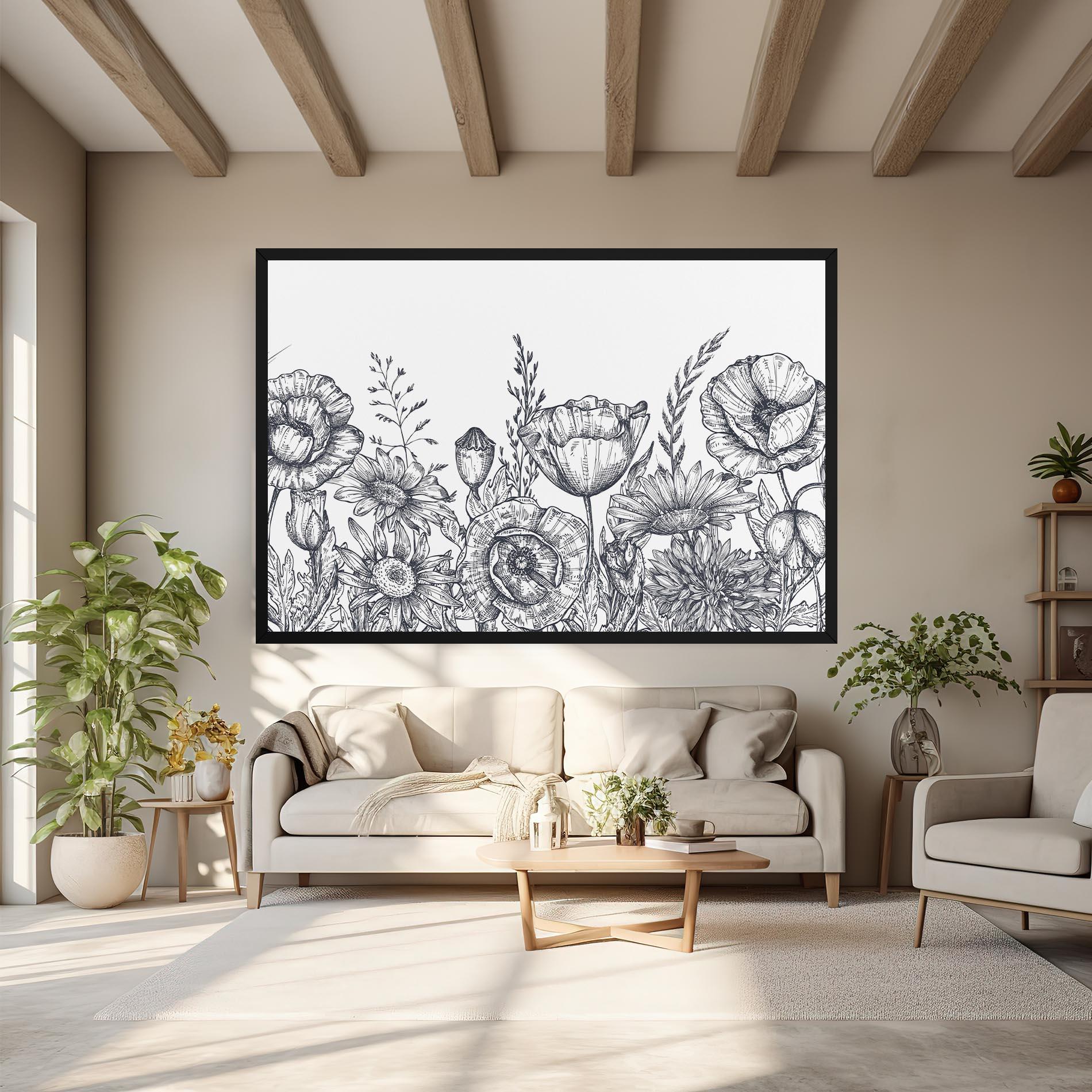 Tablou Canvas Flower Grey Line mockup 6