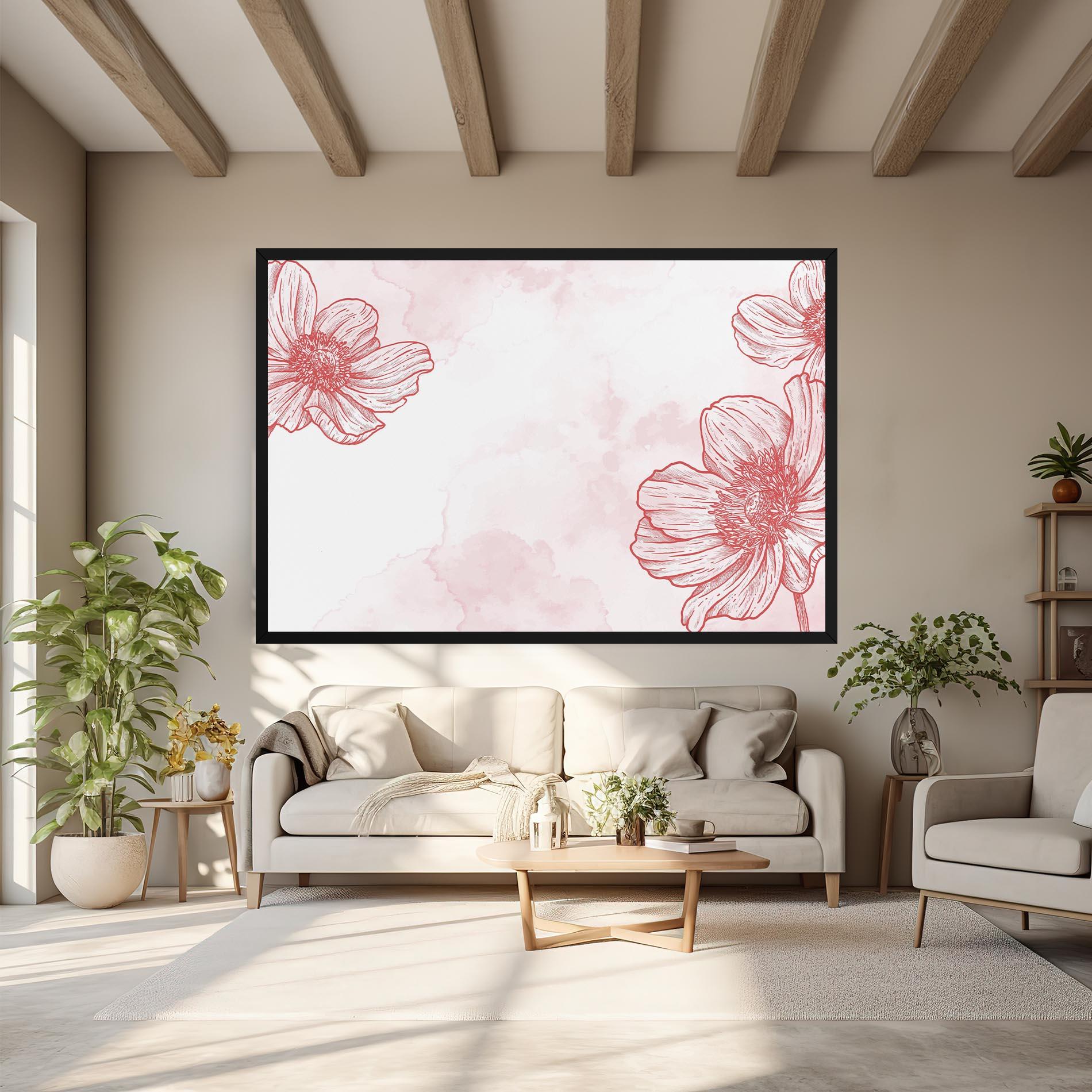 Tablou Canvas Red Flower Line mockup 6