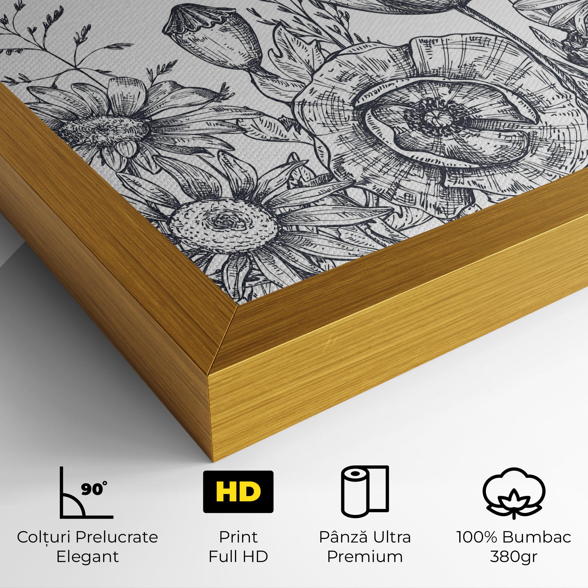 Tablou Canvas Flower Grey Line mockup 4