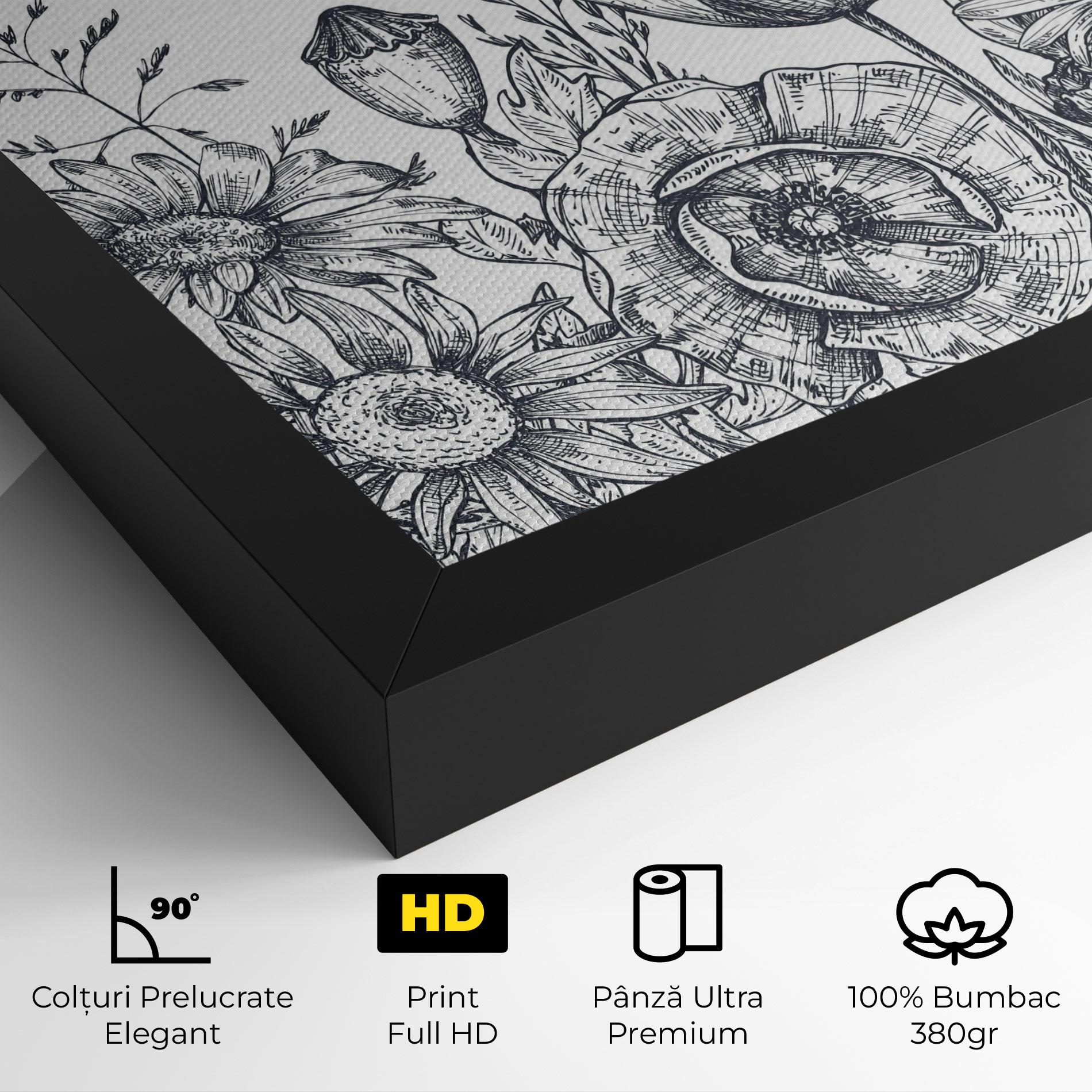 Tablou Canvas Flower Grey Line mockup 4