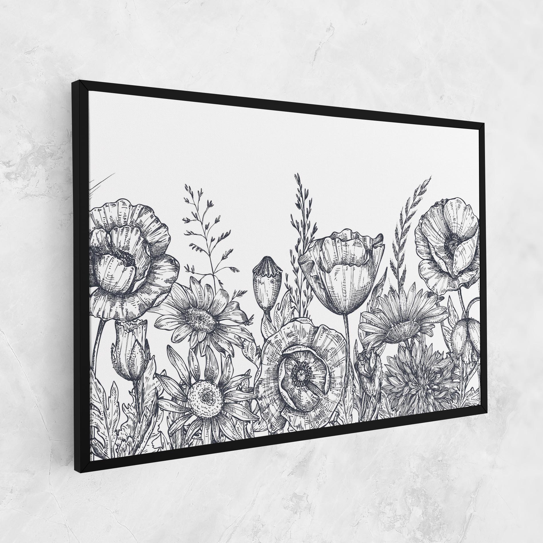 Tablou Canvas Flower Grey Line mockup 1