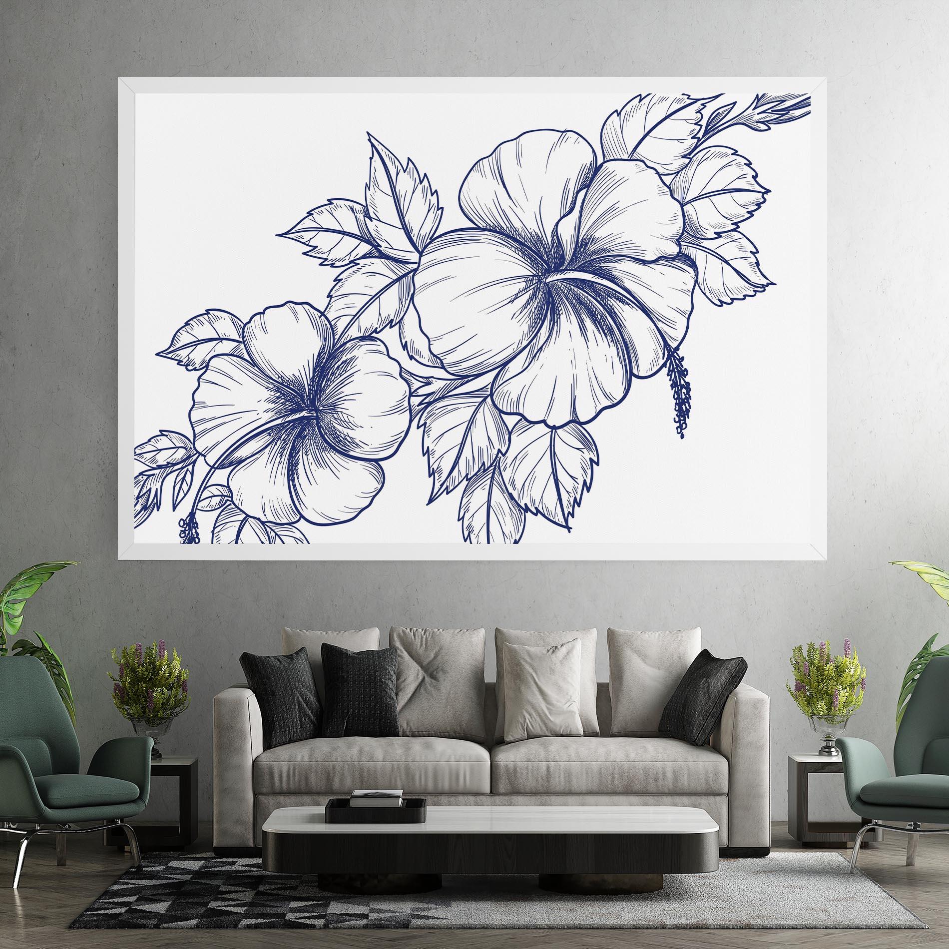 Tablou Canvas Dark Blue Line Flower mockup 7