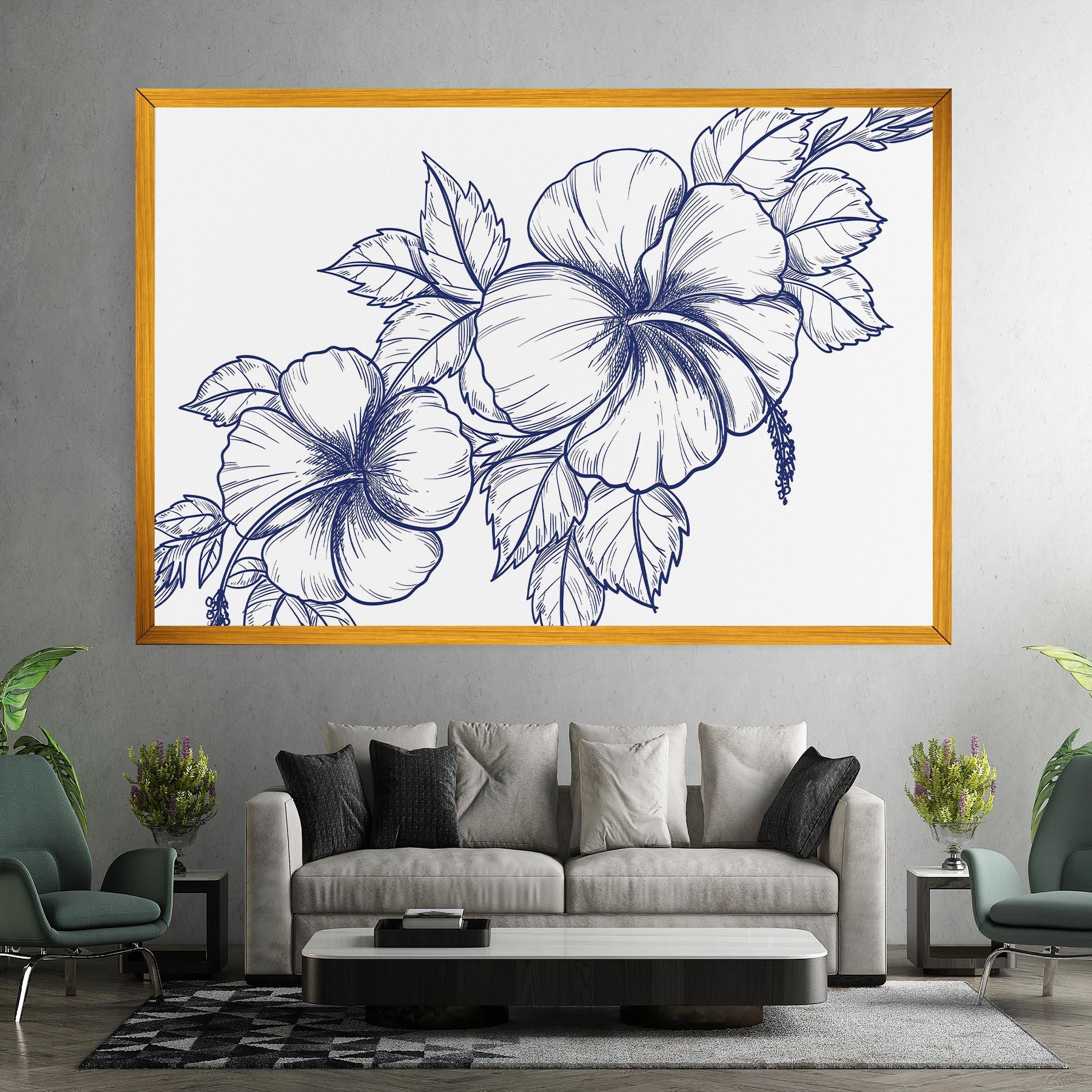 Tablou Canvas Dark Blue Line Flower mockup 7