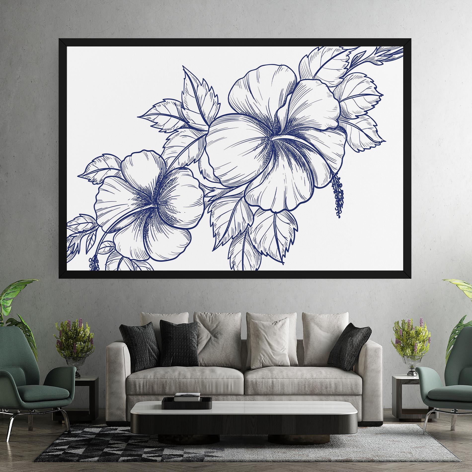 Tablou Canvas Dark Blue Line Flower mockup 7