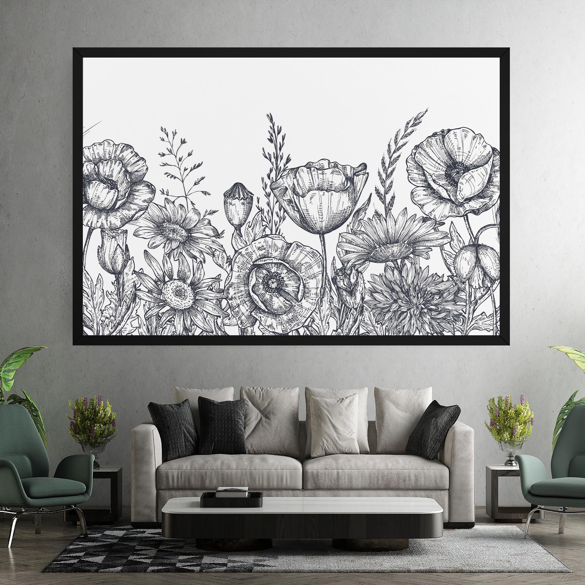 Tablou Canvas Flower Grey Line mockup 7