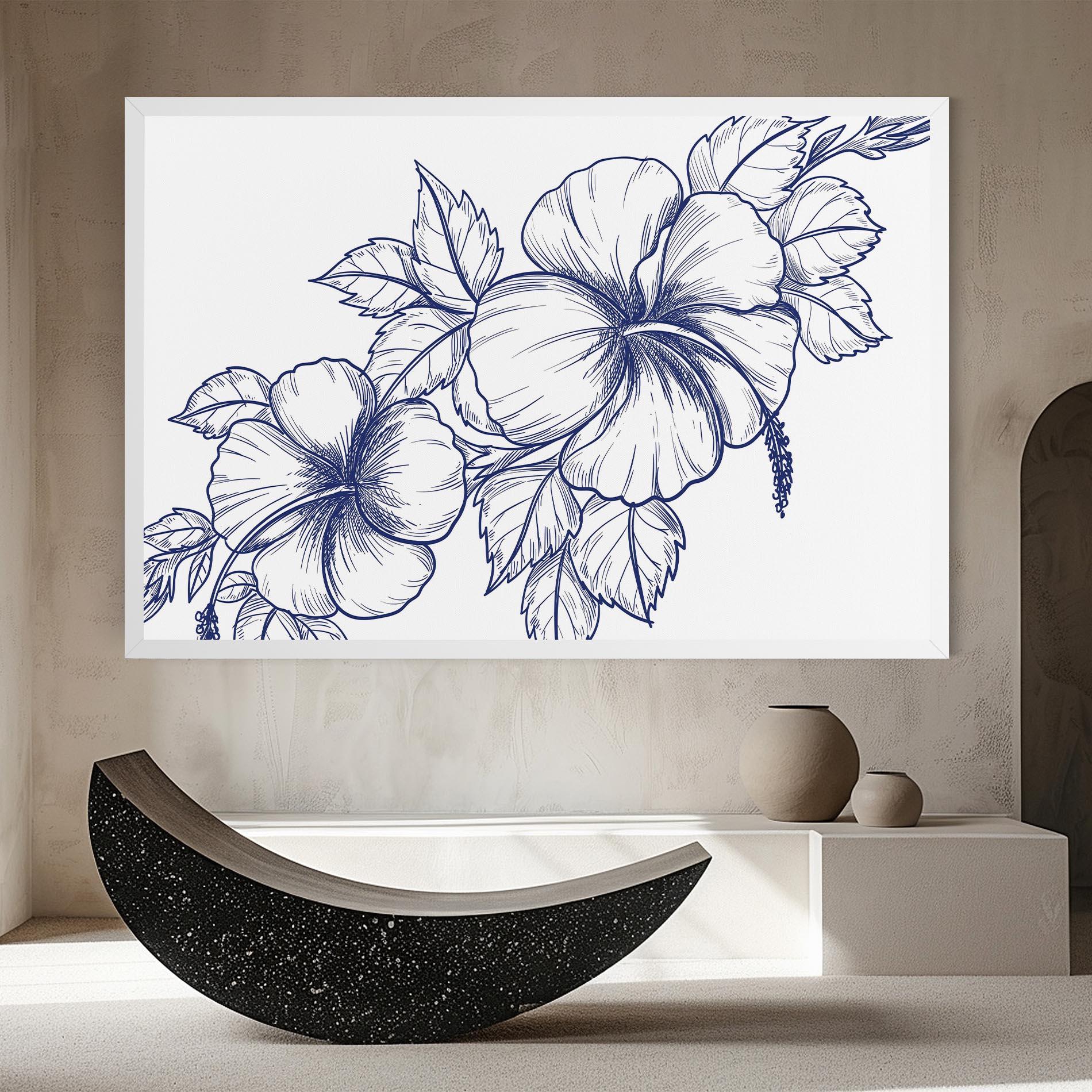 Tablou Canvas Dark Blue Line Flower mockup 8
