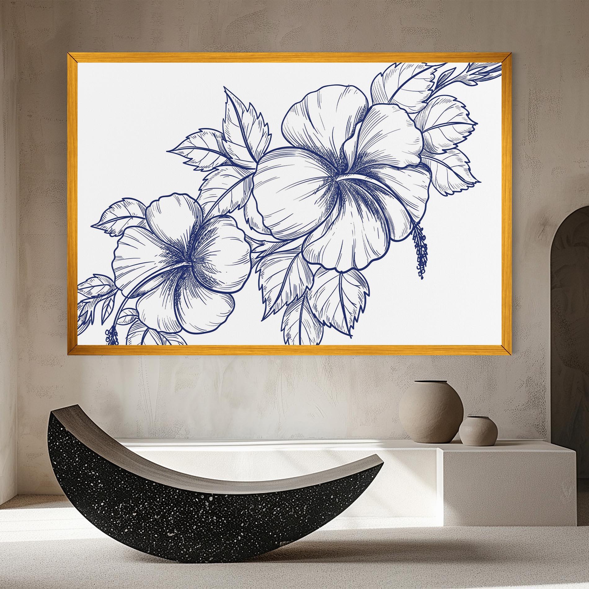 Tablou Canvas Dark Blue Line Flower mockup 8