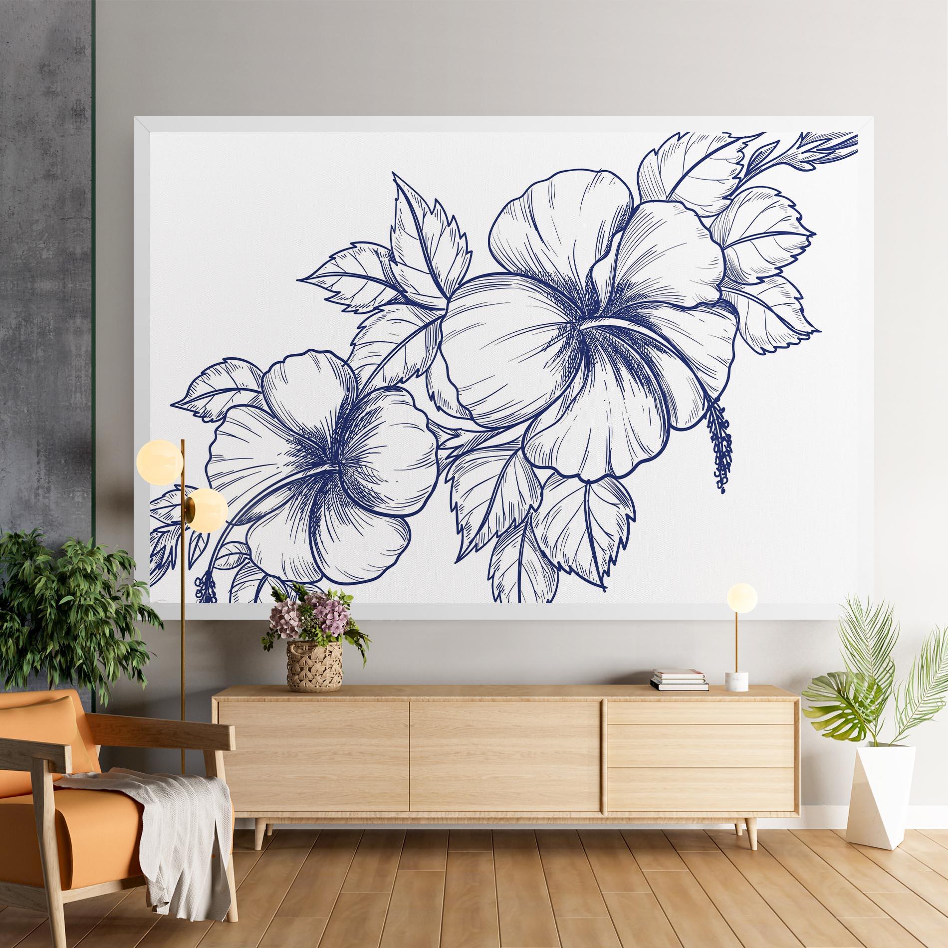 Tablou Canvas Dark Blue Line Flower mockup 9