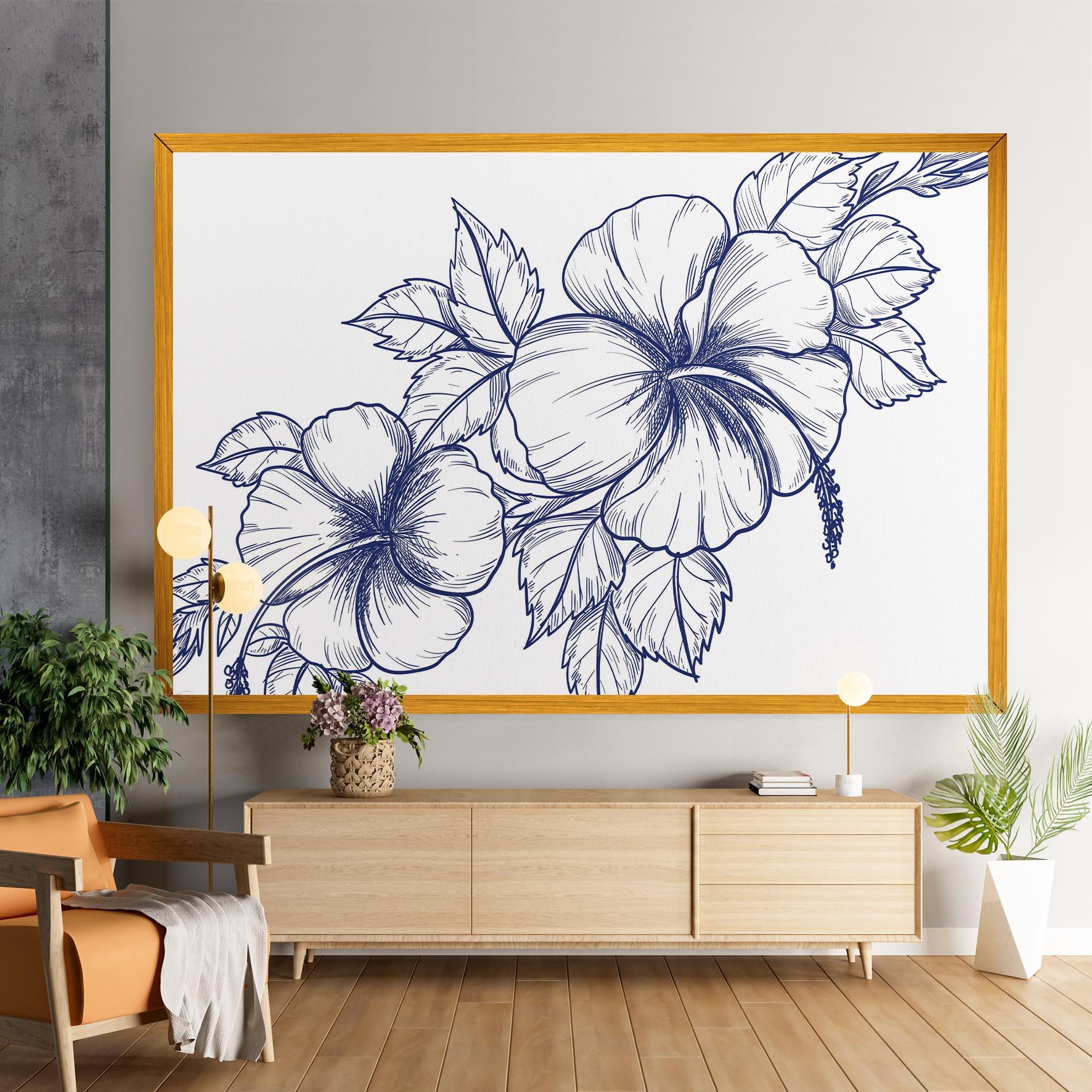 Tablou Canvas Dark Blue Line Flower mockup 9