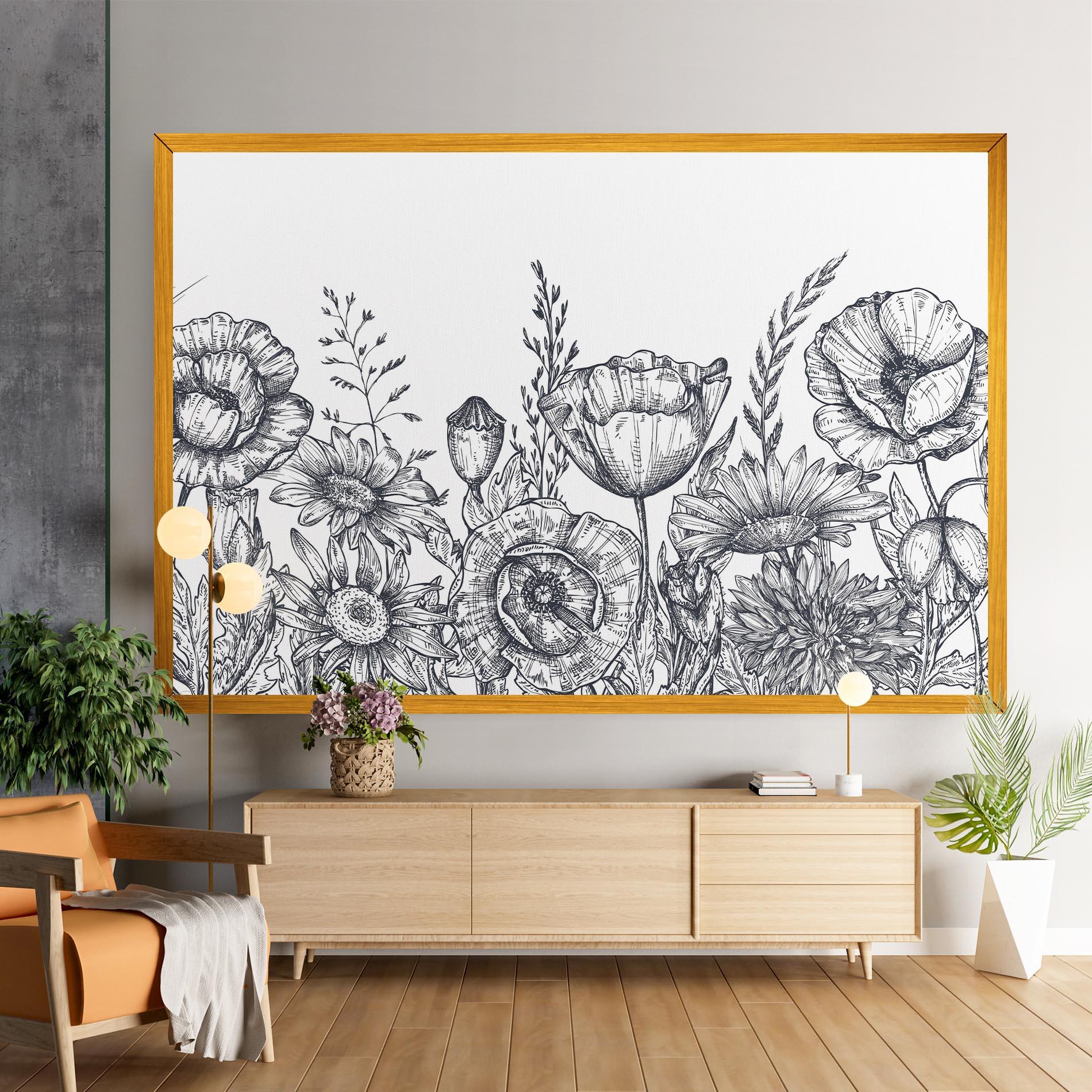 Tablou Canvas Flower Grey Line mockup 9