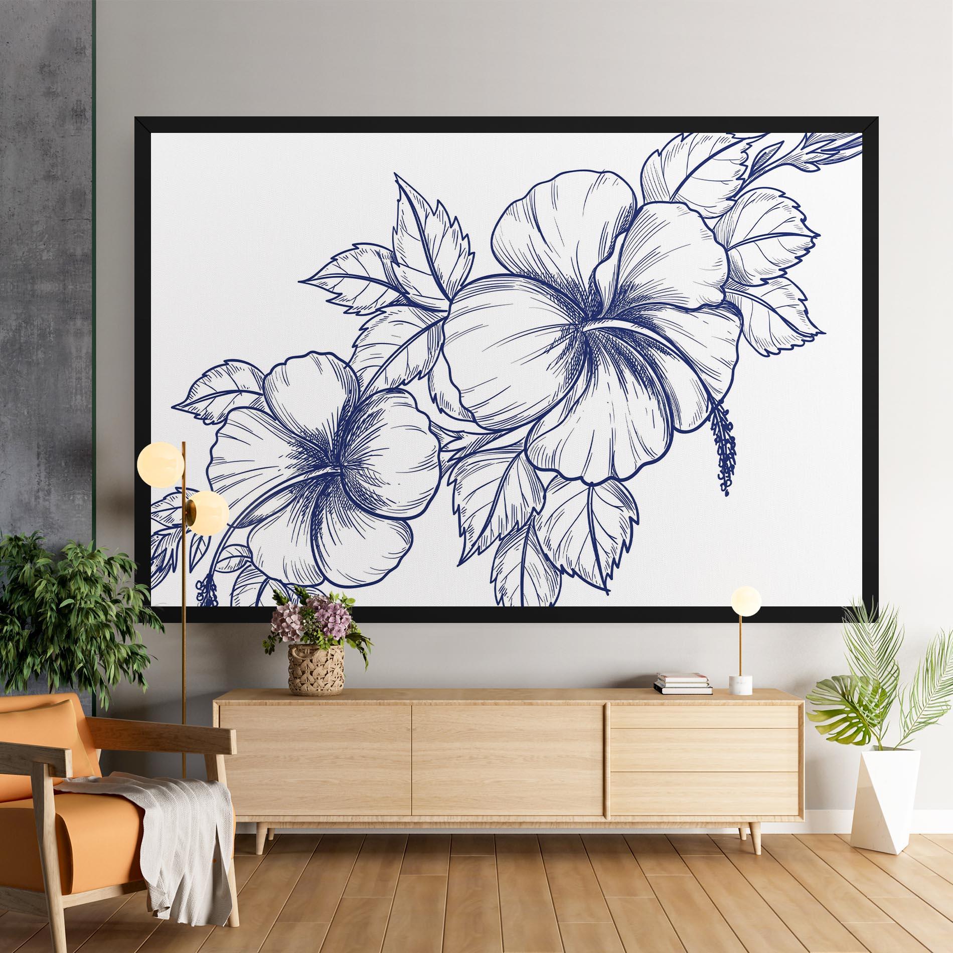 Tablou Canvas Dark Blue Line Flower mockup 9