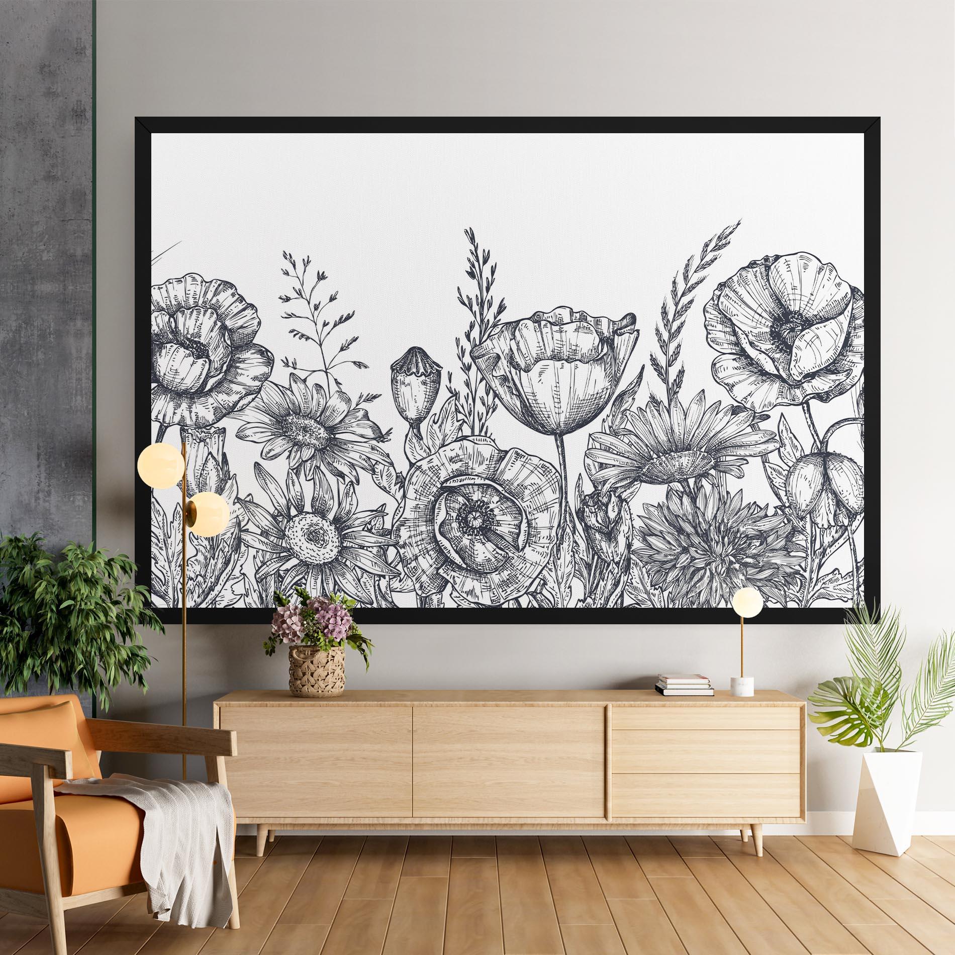 Tablou Canvas Flower Grey Line mockup 9