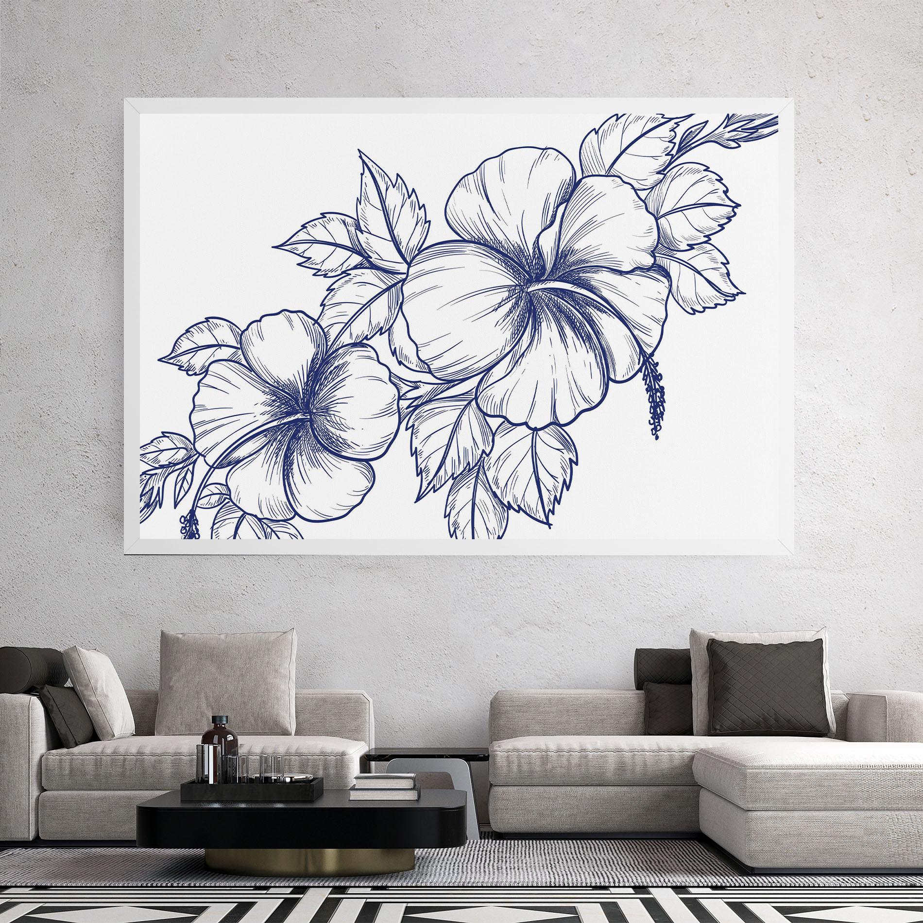 Tablou Canvas Dark Blue Line Flower mockup 2