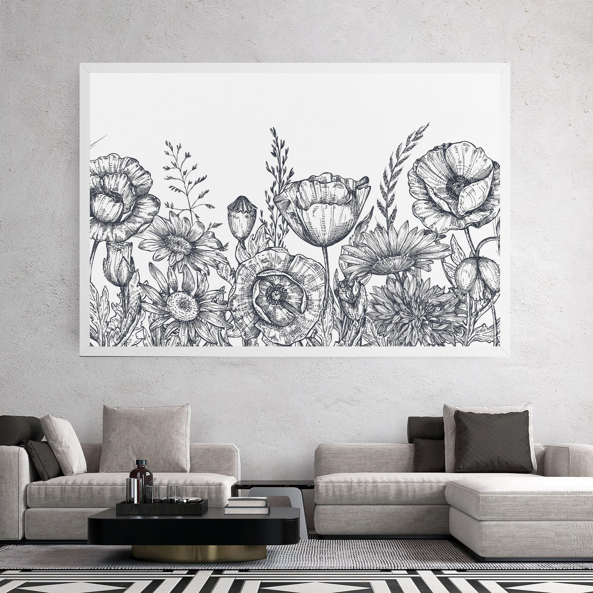 Tablou Canvas Flower Grey Line mockup 2