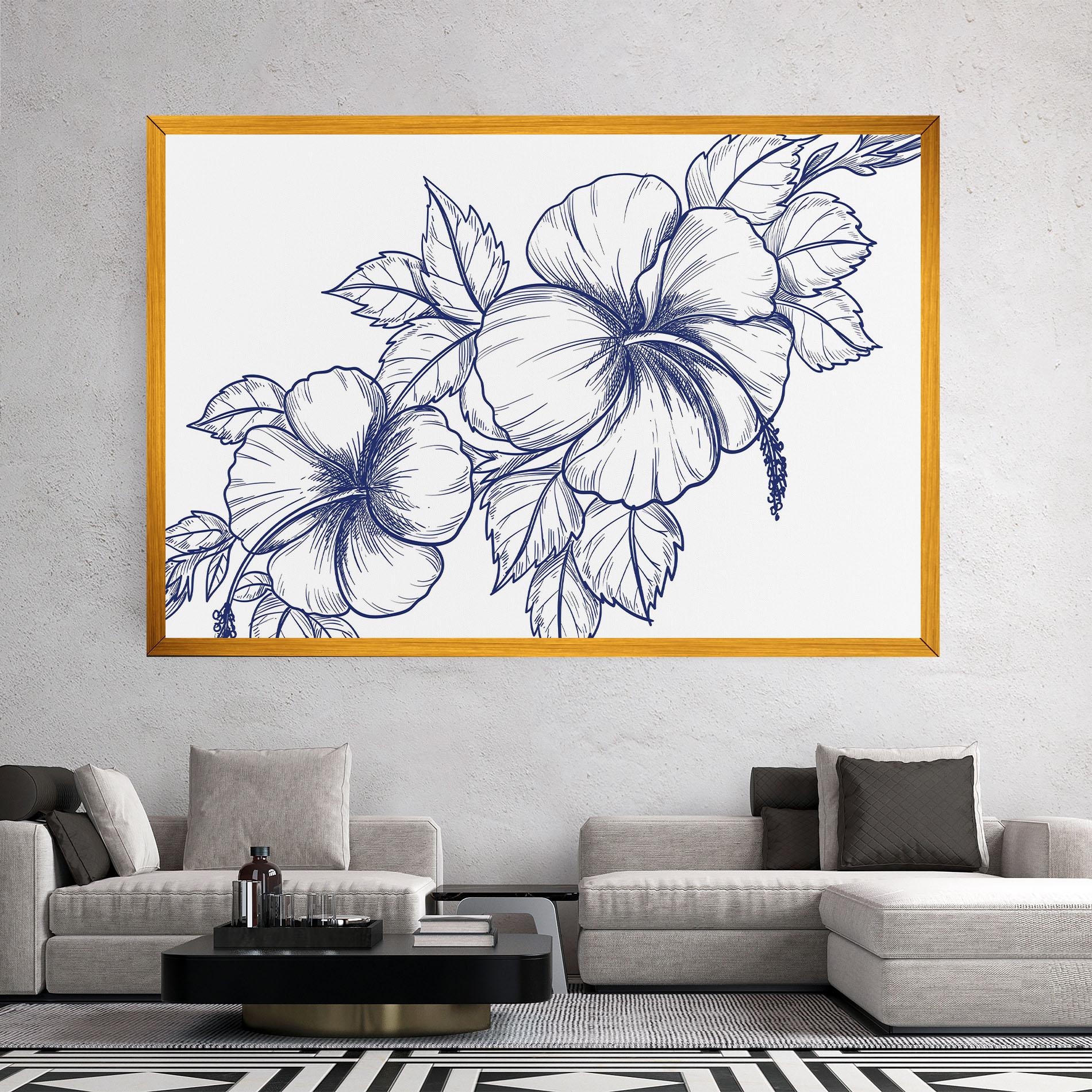 Tablou Canvas Dark Blue Line Flower mockup 2