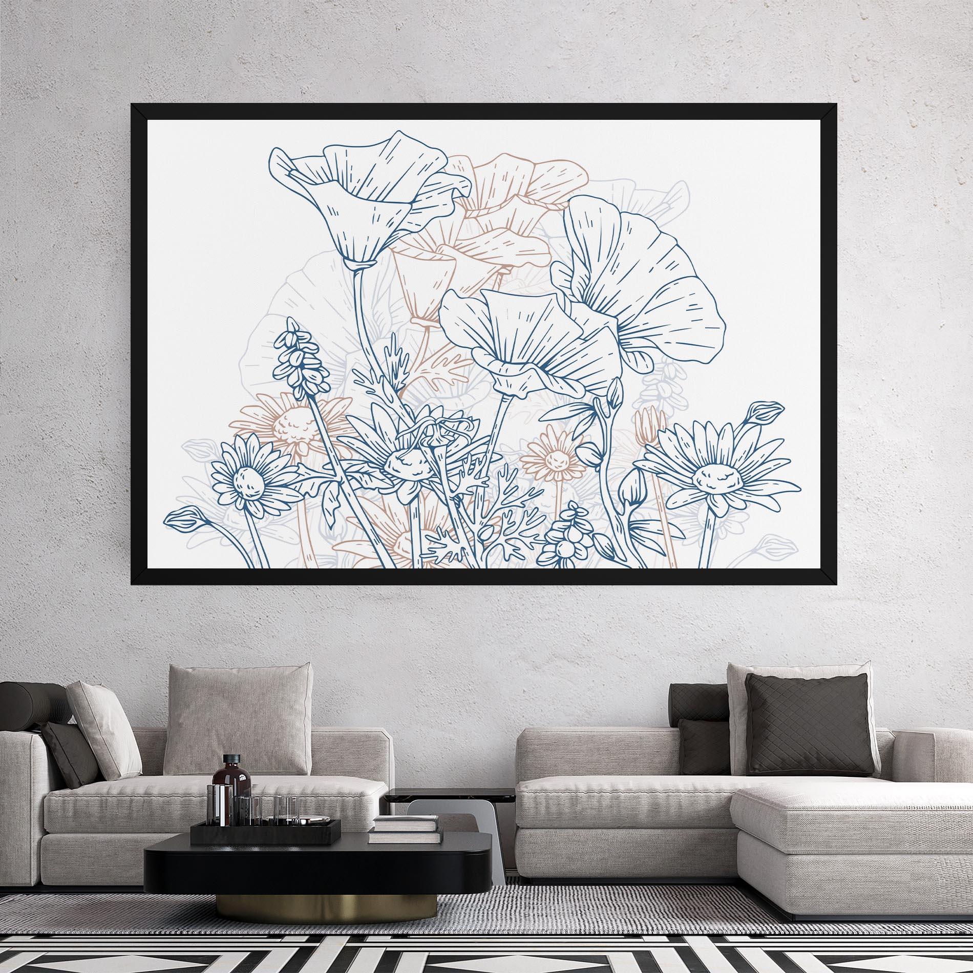 Tablou Canvas Cream Blue Line mockup 2