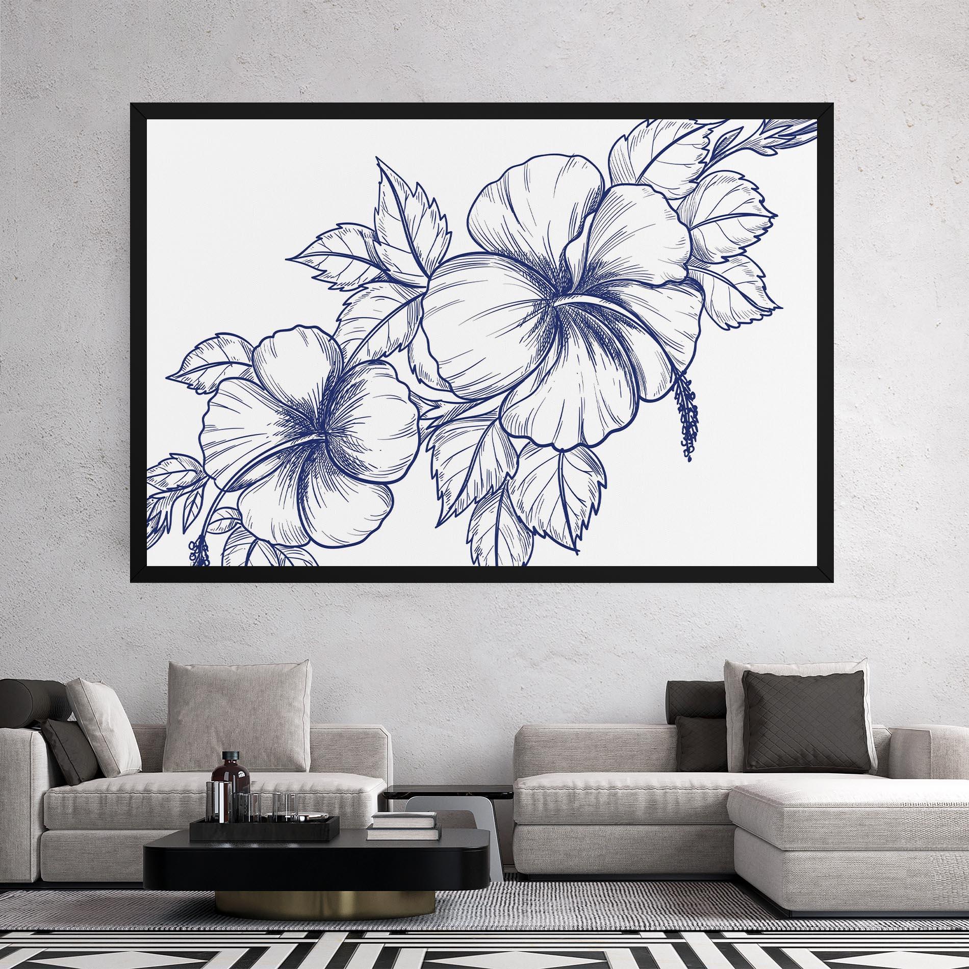 Tablou Canvas Dark Blue Line Flower mockup 2
