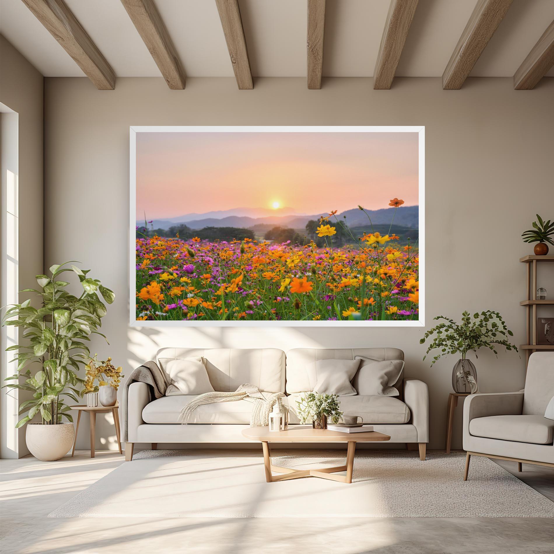 Tablou Canvas Sunset Mountain Flowerf mockup 6