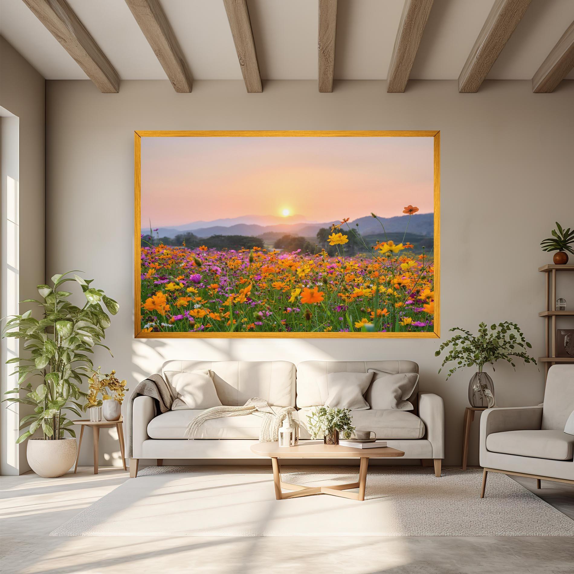 Tablou Canvas Sunset Mountain Flowerf mockup 6