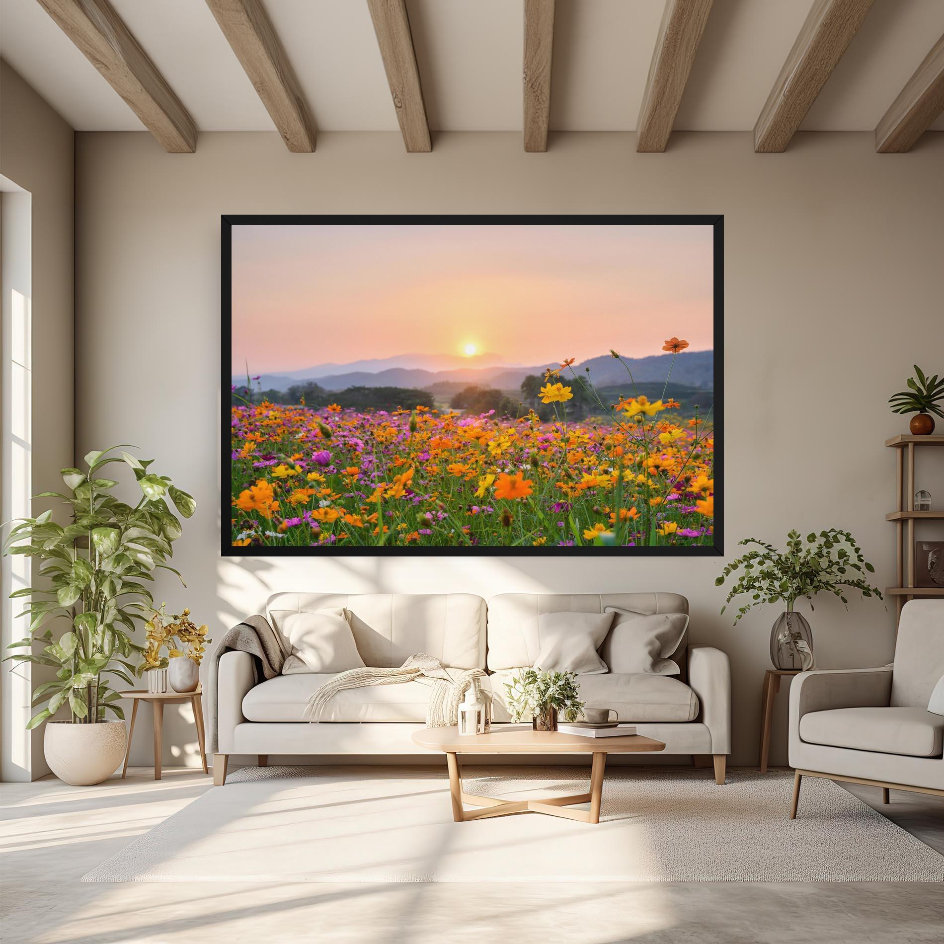 Tablou Canvas Sunset Mountain Flowerf mockup 6