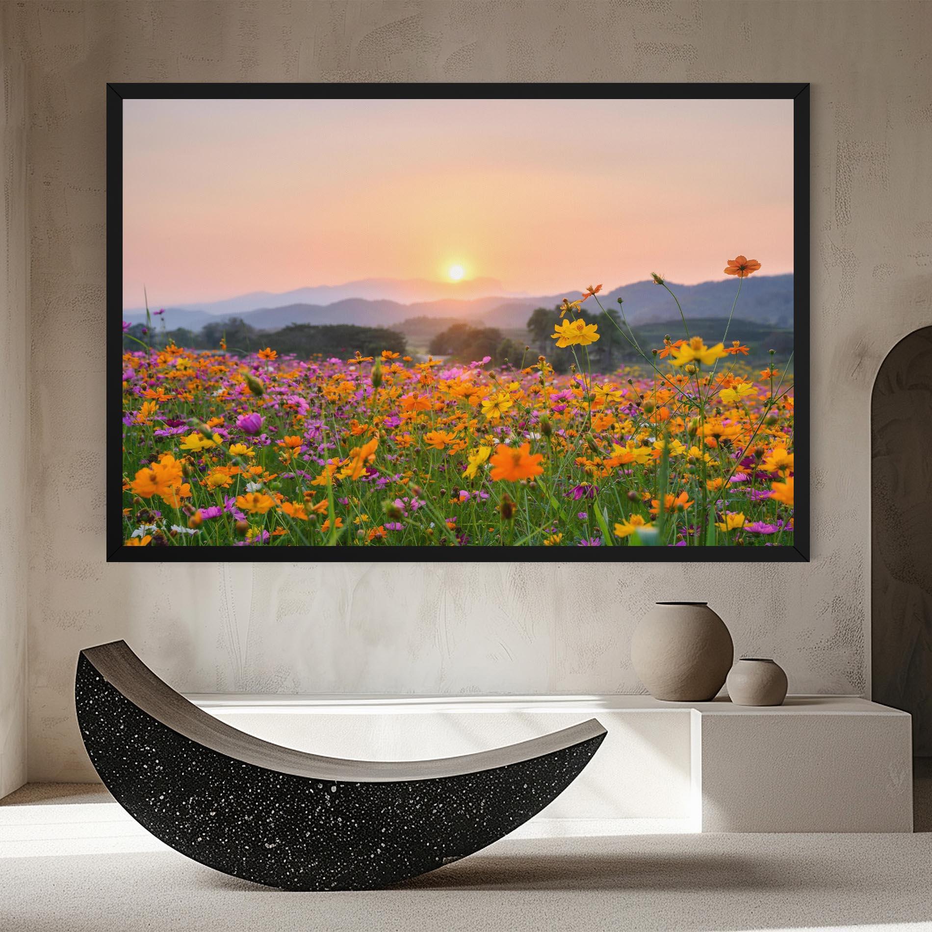 Tablou Canvas Sunset Mountain Flowerf mockup 8