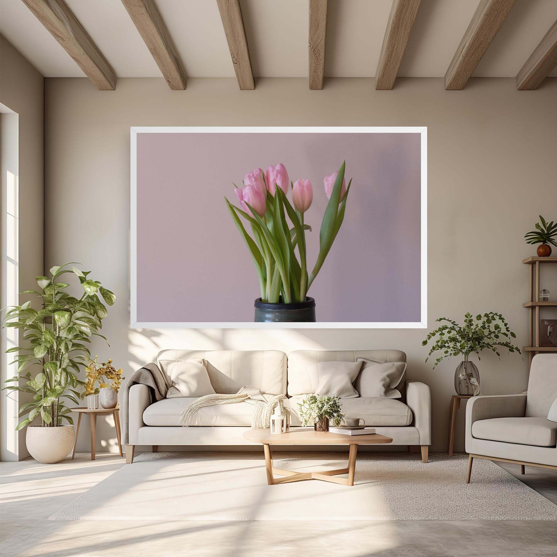 Tablou Canvas Pink Tulips Vase mockup 6