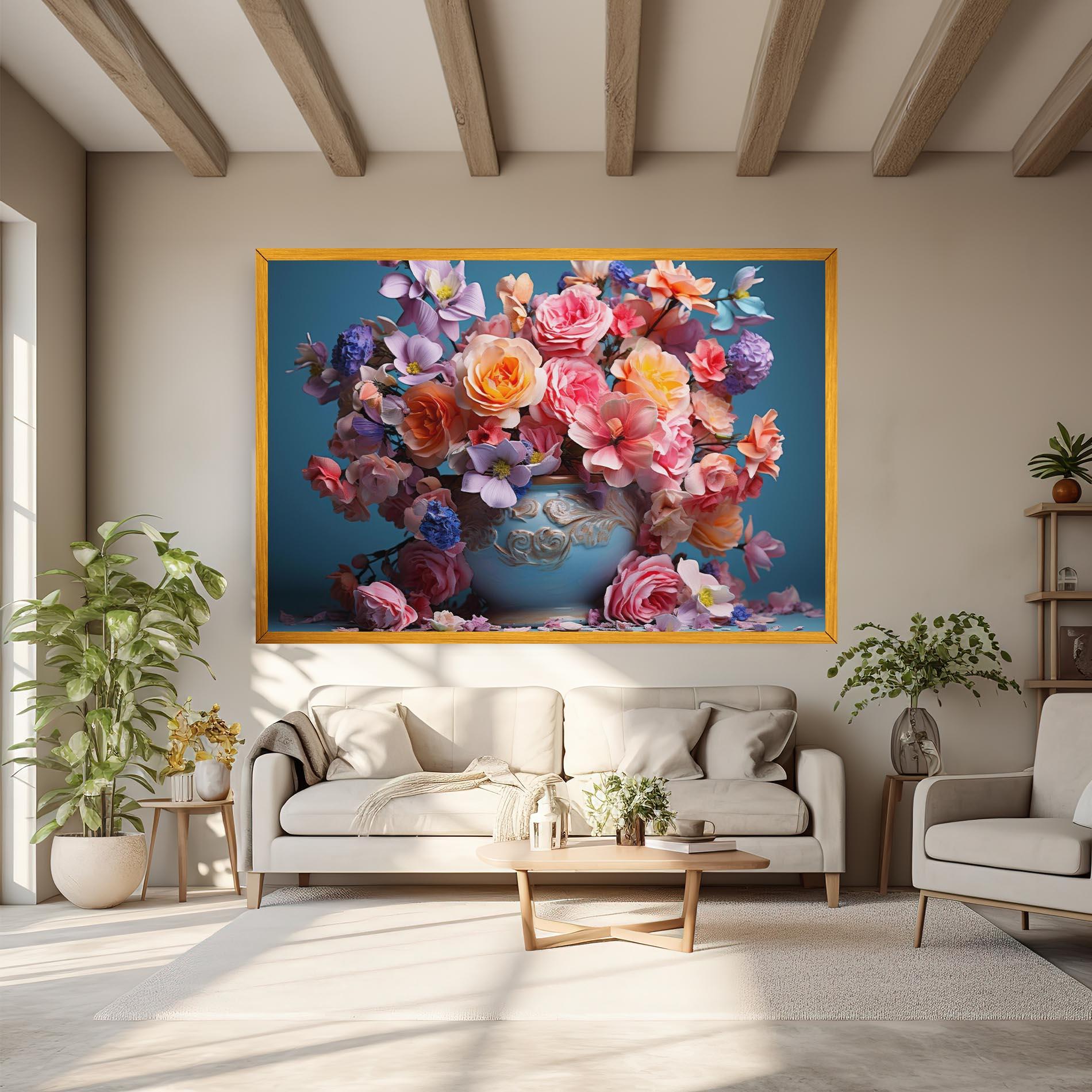 Tablou Canvas Blue Vase Flowers mockup 6