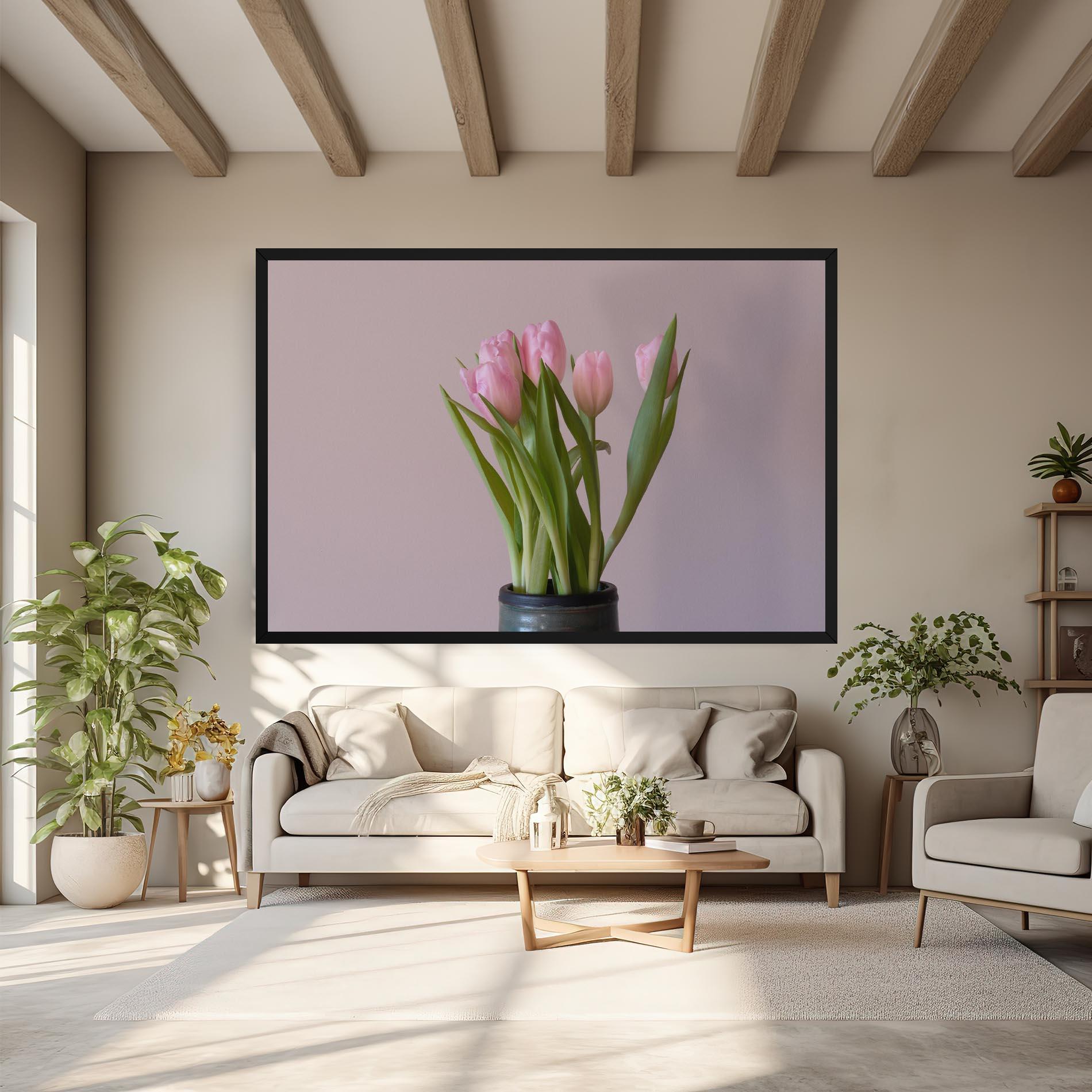 Tablou Canvas Pink Tulips Vase mockup 6