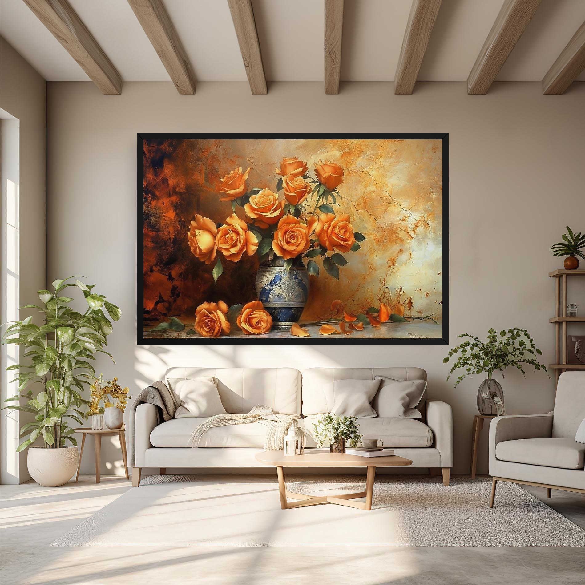 Tablou Canvas Pretty Orange Rose Vase mockup 6