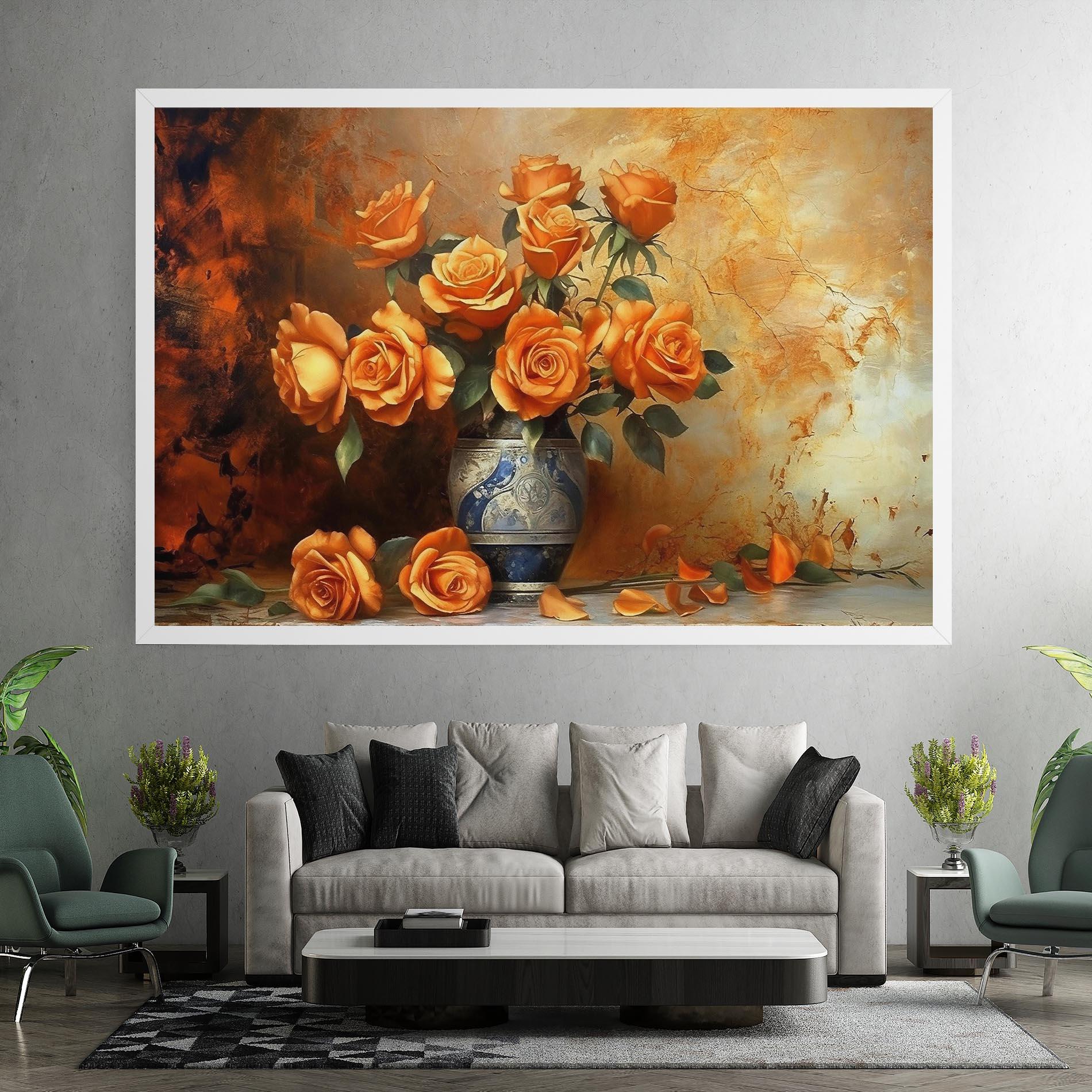 Tablou Canvas Pretty Orange Rose Vase mockup 7