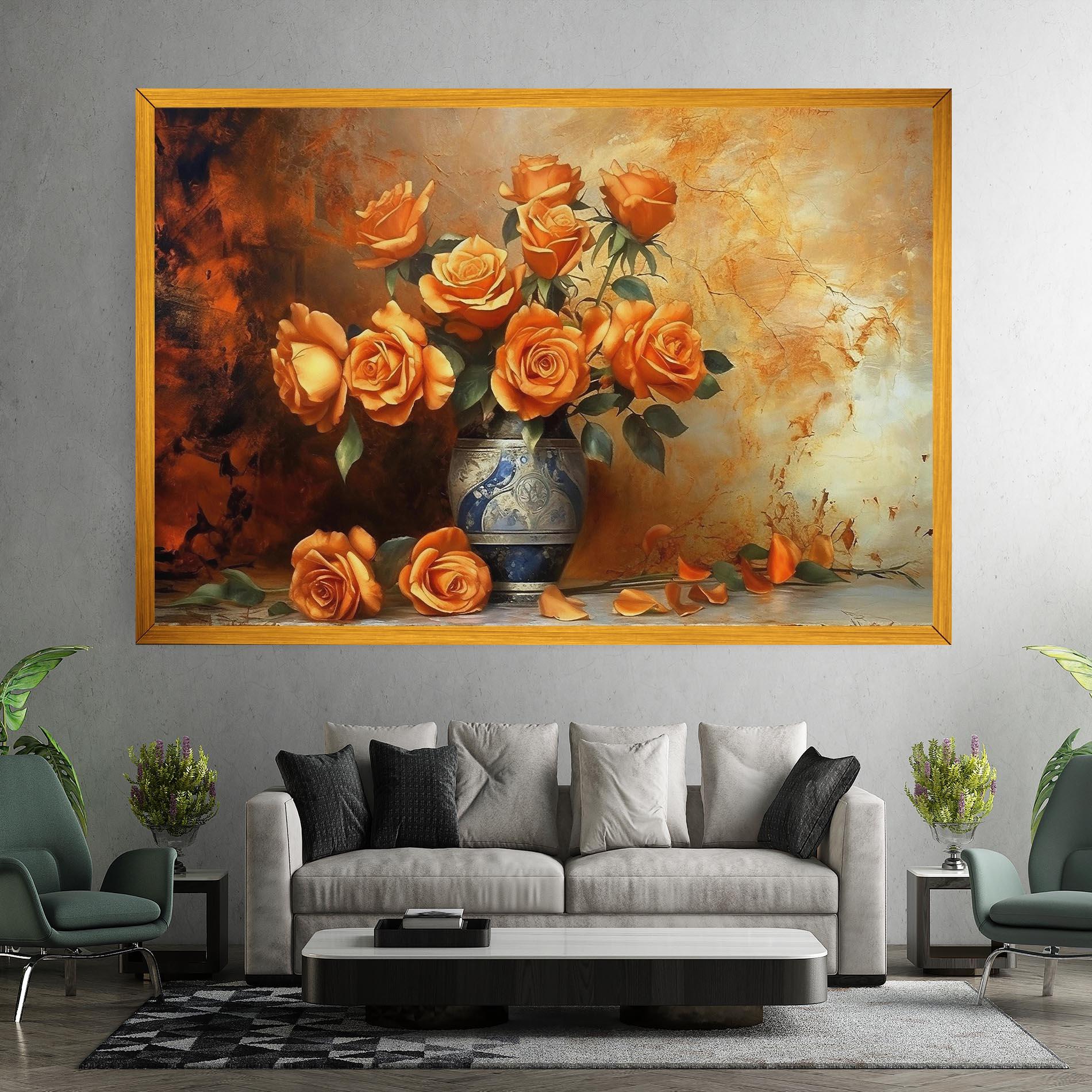 Tablou Canvas Pretty Orange Rose Vase mockup 7