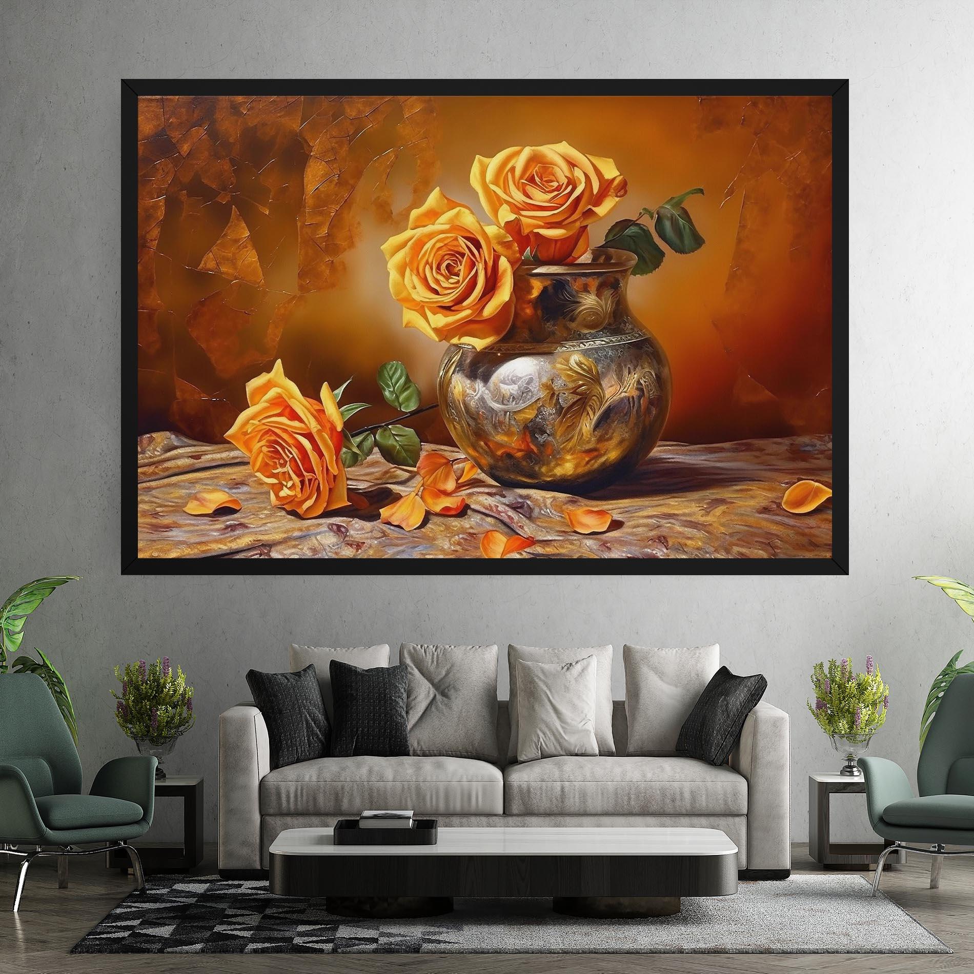 Tablou Canvas Orange Roses Vase mockup 7