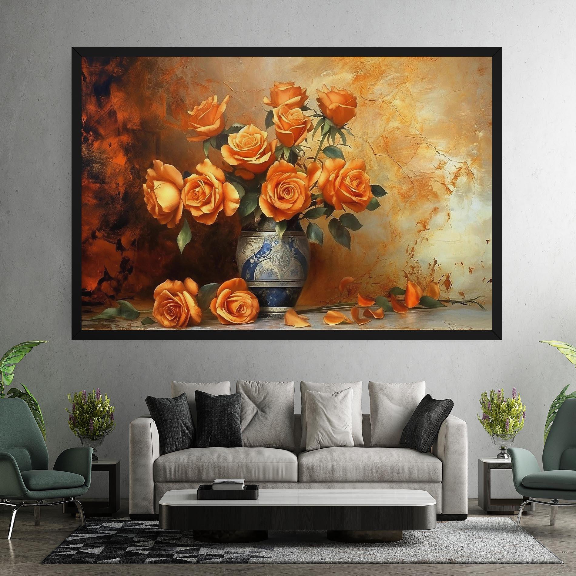 Tablou Canvas Pretty Orange Rose Vase mockup 7