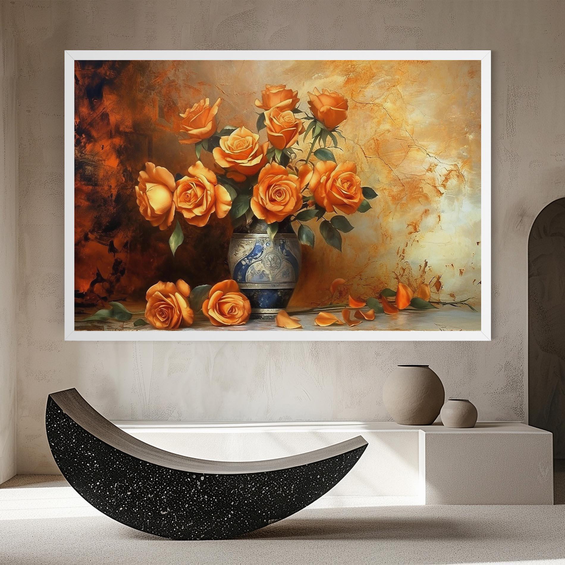 Tablou Canvas Pretty Orange Rose Vase mockup 8