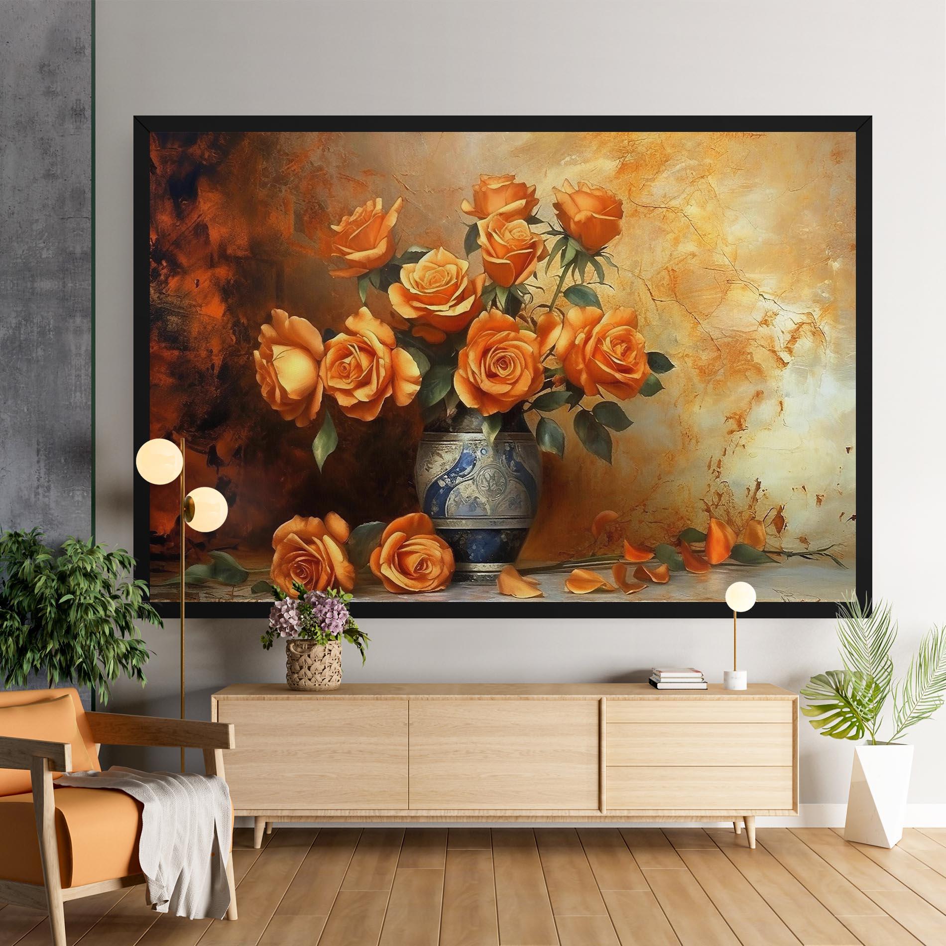 Tablou Canvas Pretty Orange Rose Vase mockup 9