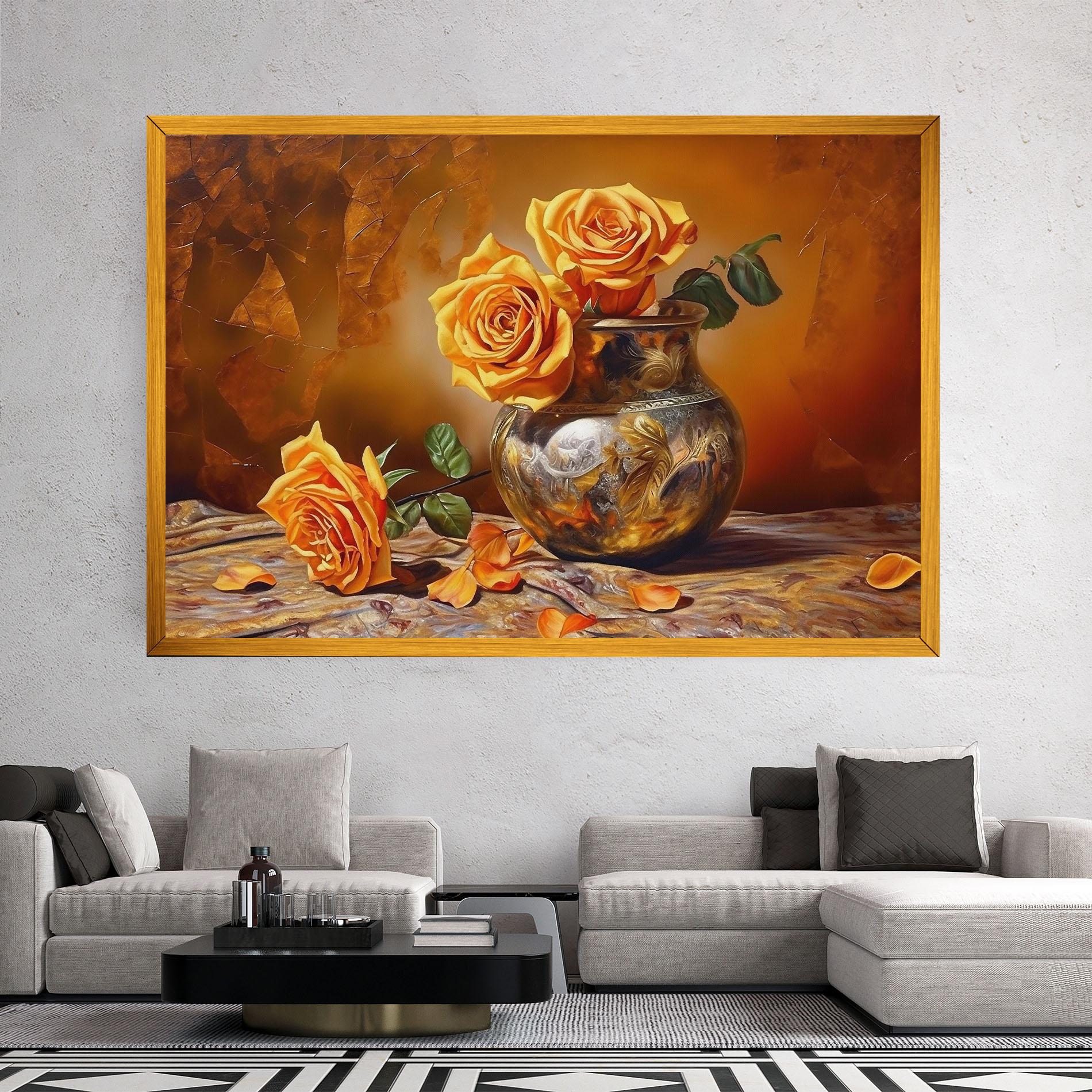 Tablou Canvas Orange Roses Vase mockup 2