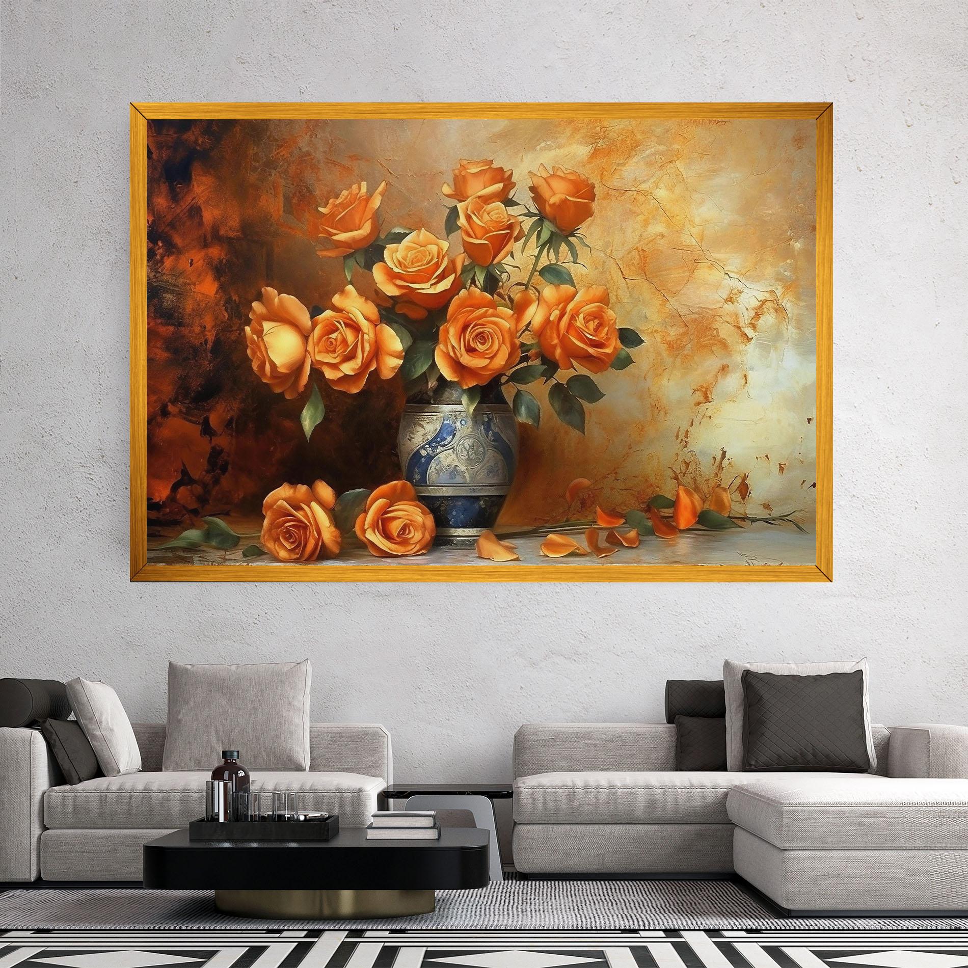 Tablou Canvas Pretty Orange Rose Vase mockup 2