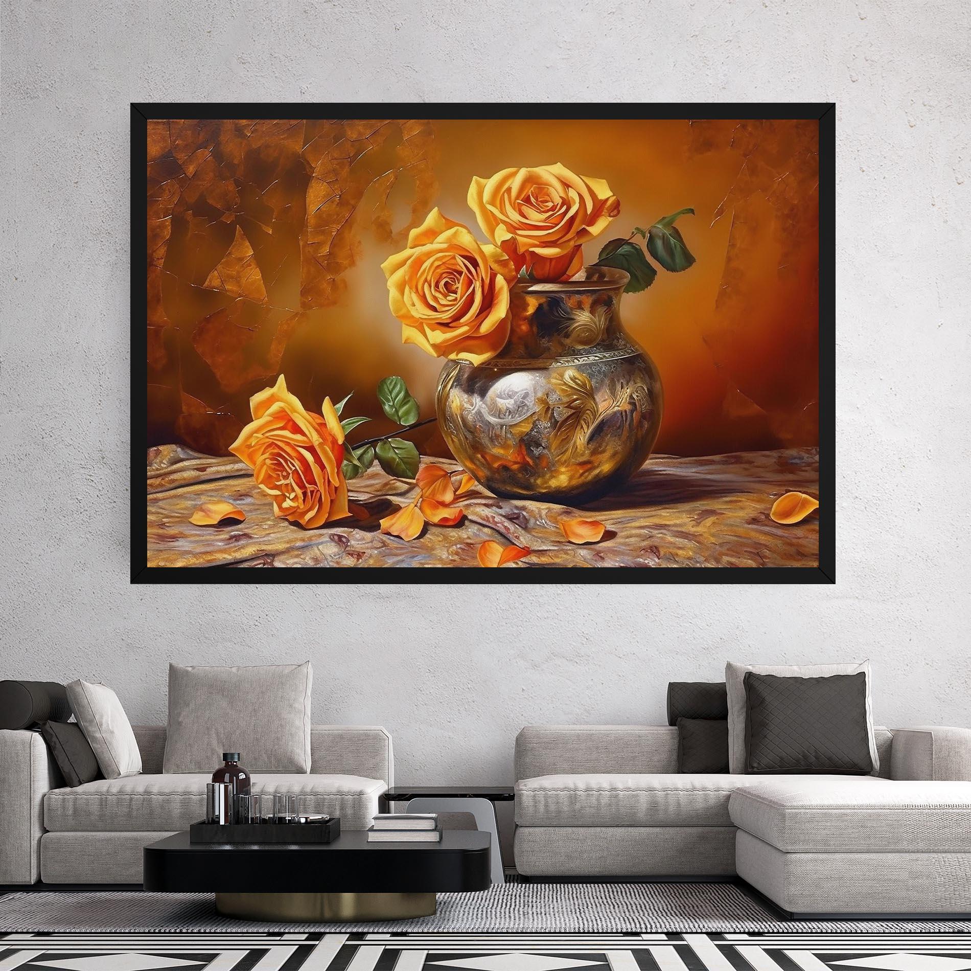 Tablou Canvas Orange Roses Vase mockup 2