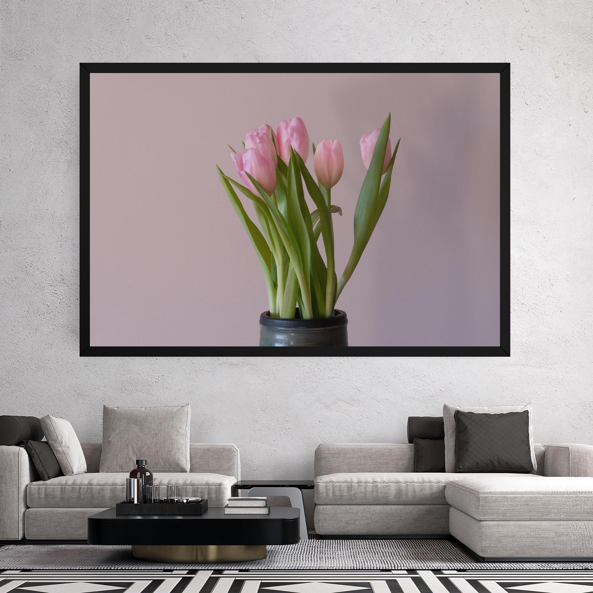 Tablou Canvas Pink Tulips Vase mockup 2
