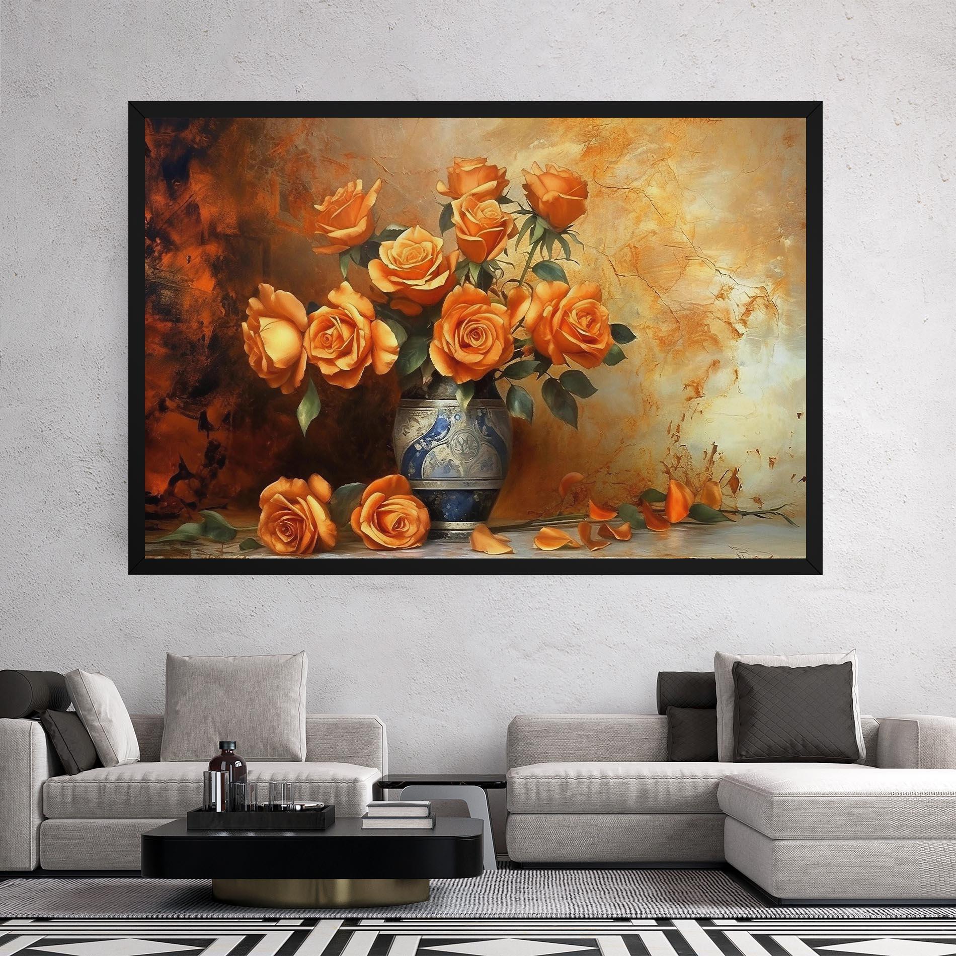 Tablou Canvas Pretty Orange Rose Vase mockup 2