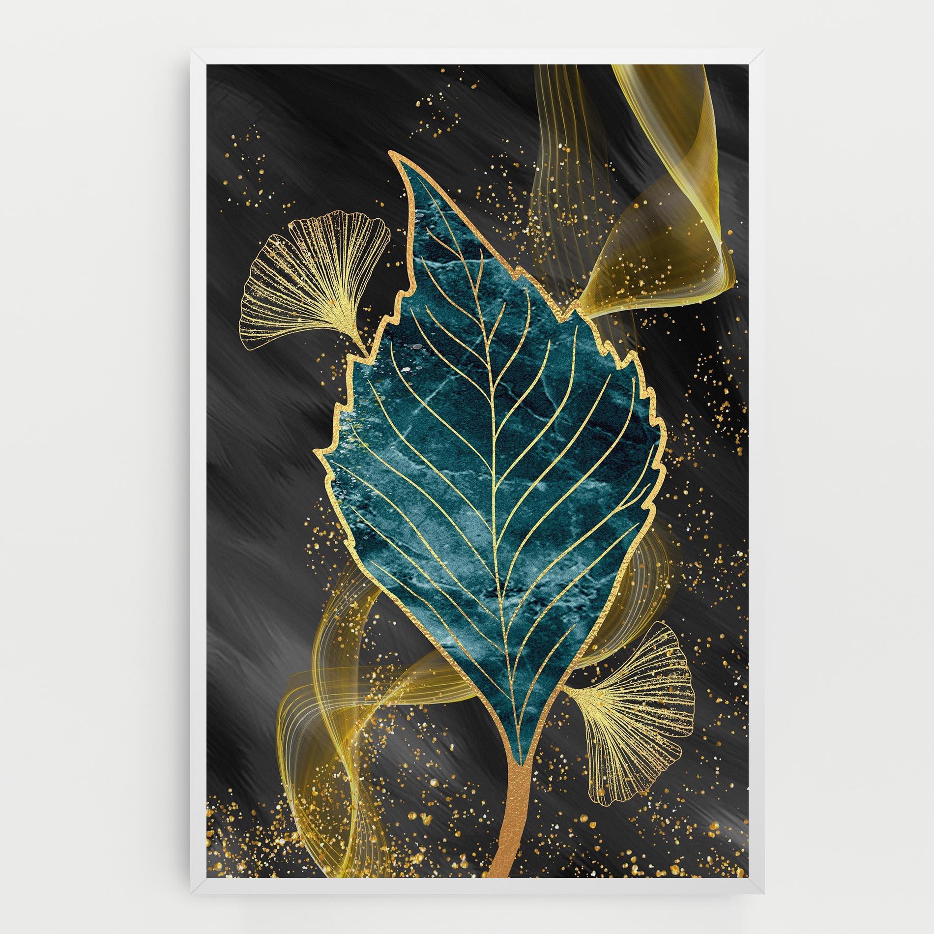Tablou Canvas Golden Leaves Blue mockup 0