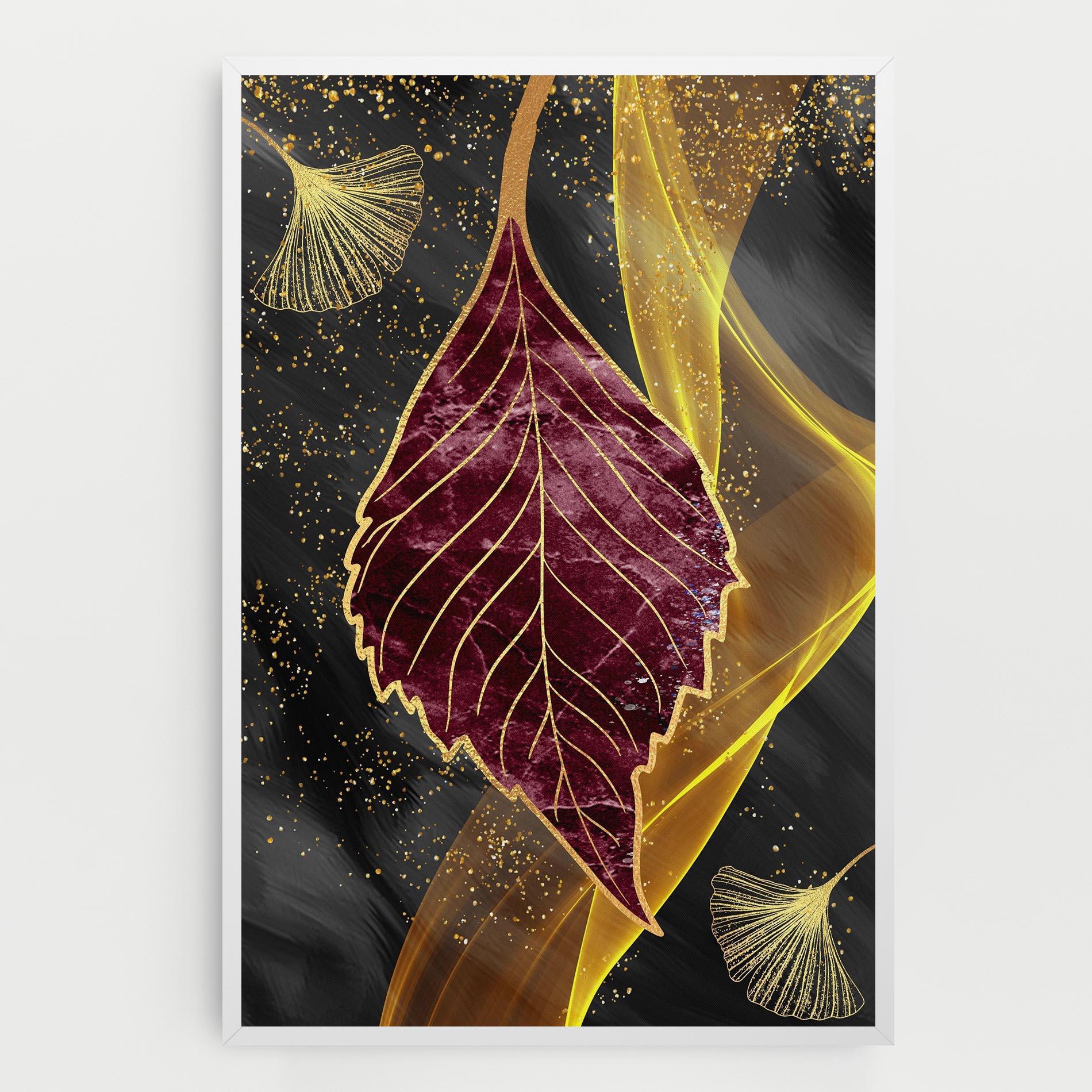 Tablou Canvas Golden Leaves Red mockup 0