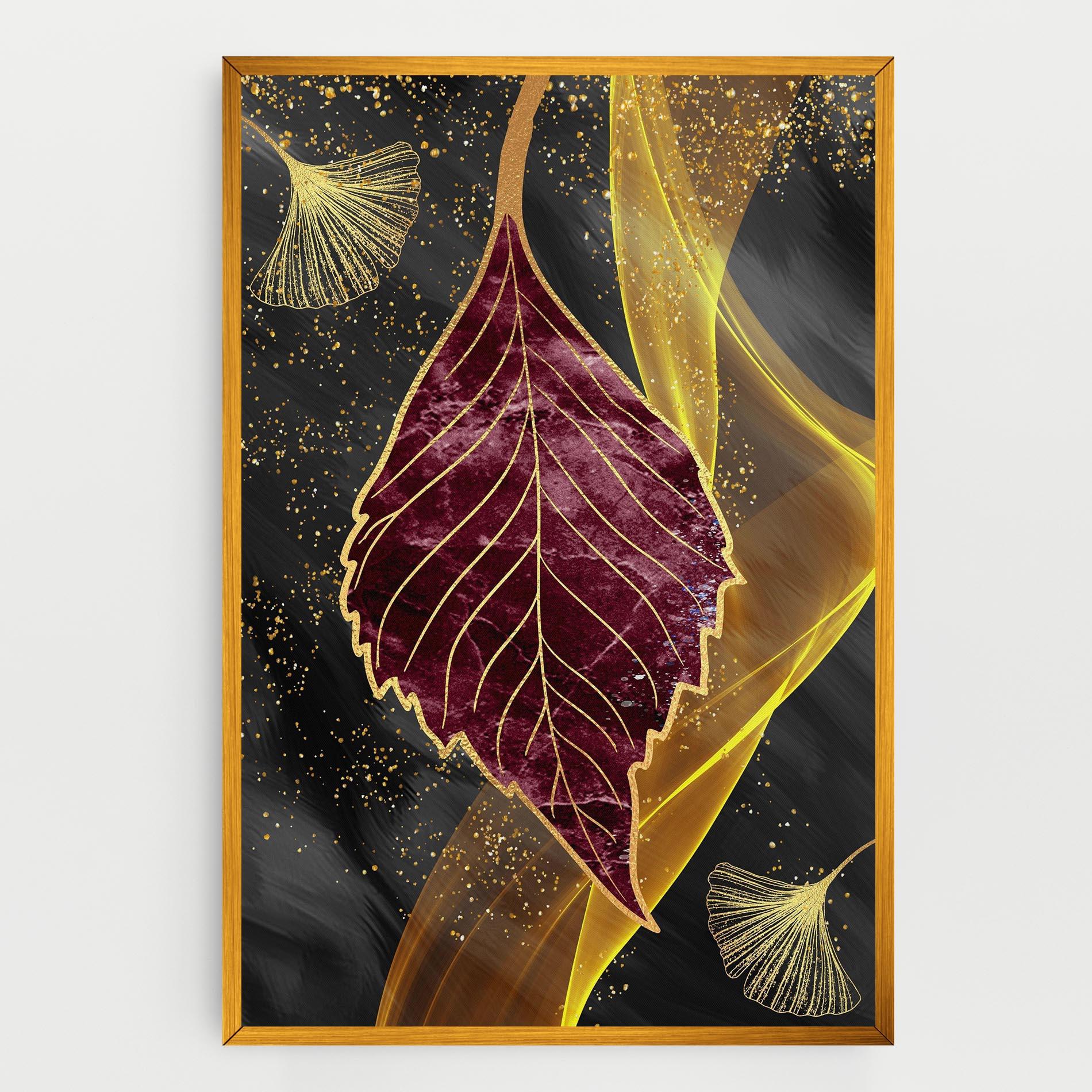 Tablou Canvas Golden Leaves Red mockup 0