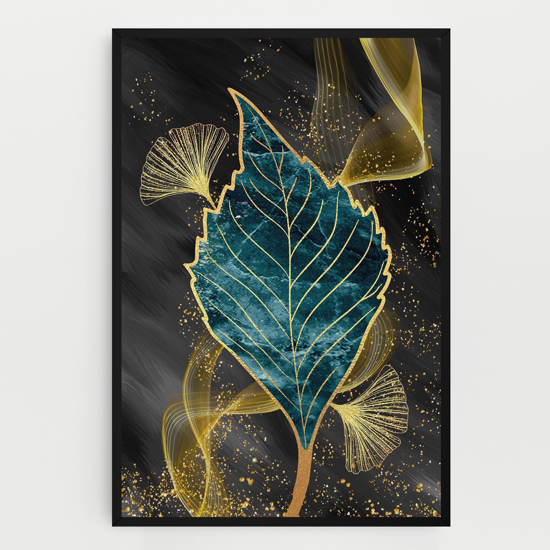 Tablou Canvas Golden Leaves Blue mockup 0